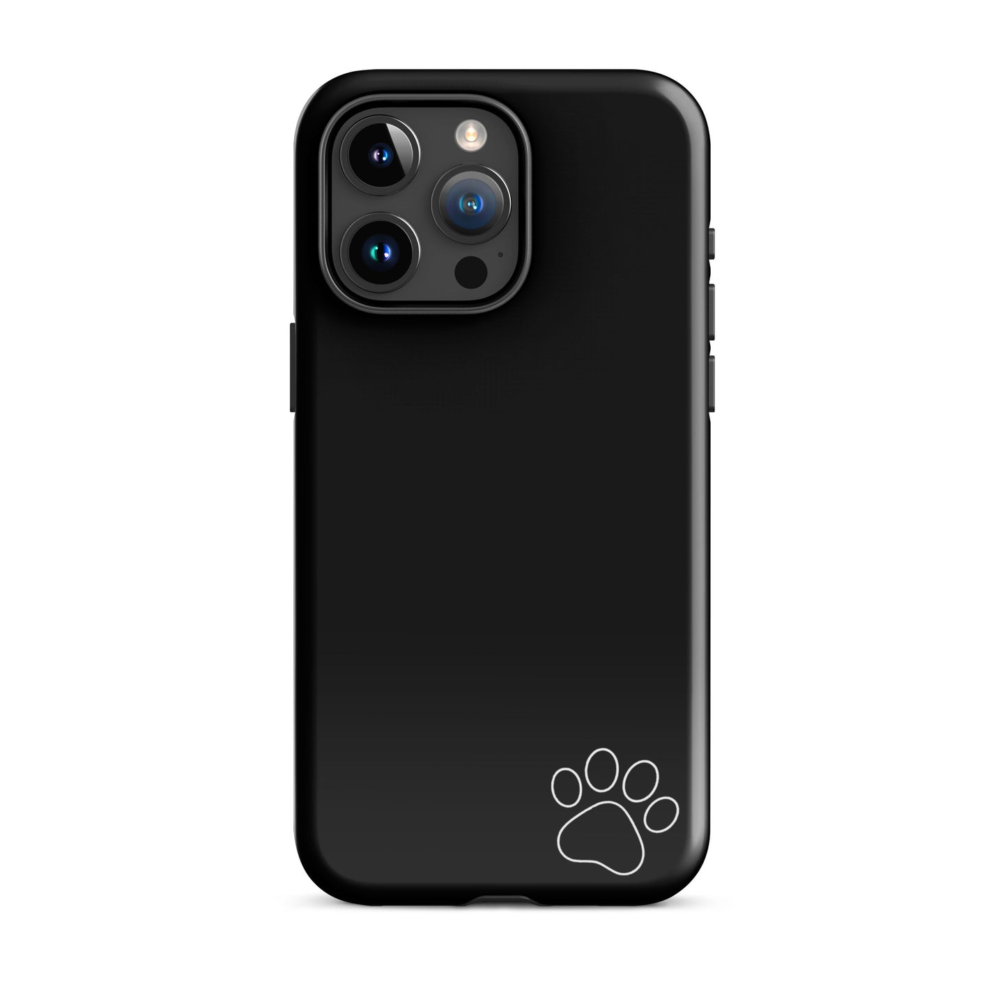 Phone Case for iPhone: Black tough case with white paw print design, ideal blend of playful charm and minimalism for animal lovers.