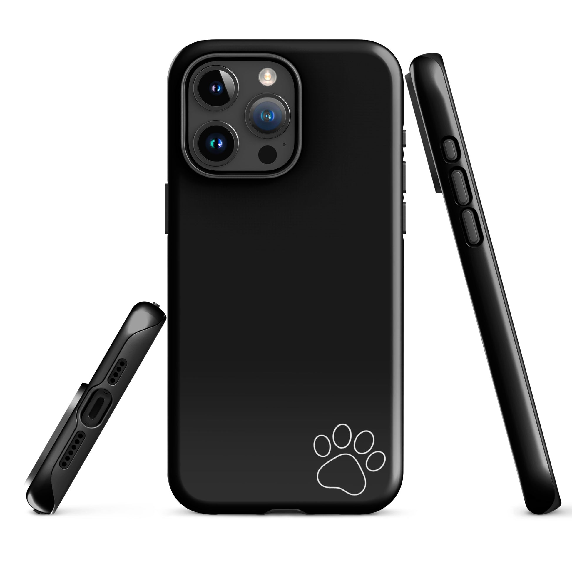 Phone Case for iPhone: Paw‑Print Luxe Minimalist Tough Case with sleek black design and white paw print, showcasing modern aesthetics.