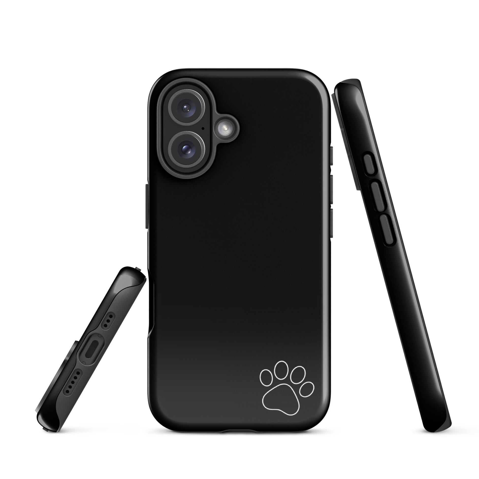 Phone Case for iPhone with minimalist paw print design, luxurious and tough black cover, perfect for pet lovers seeking style and protection.