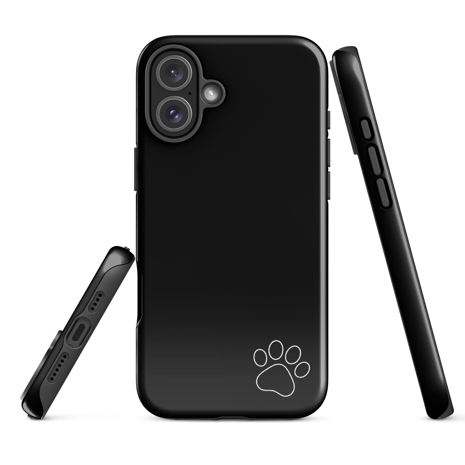 Phone Case for iPhone with black design featuring a white paw print, minimalist style, tough case for animal lovers.