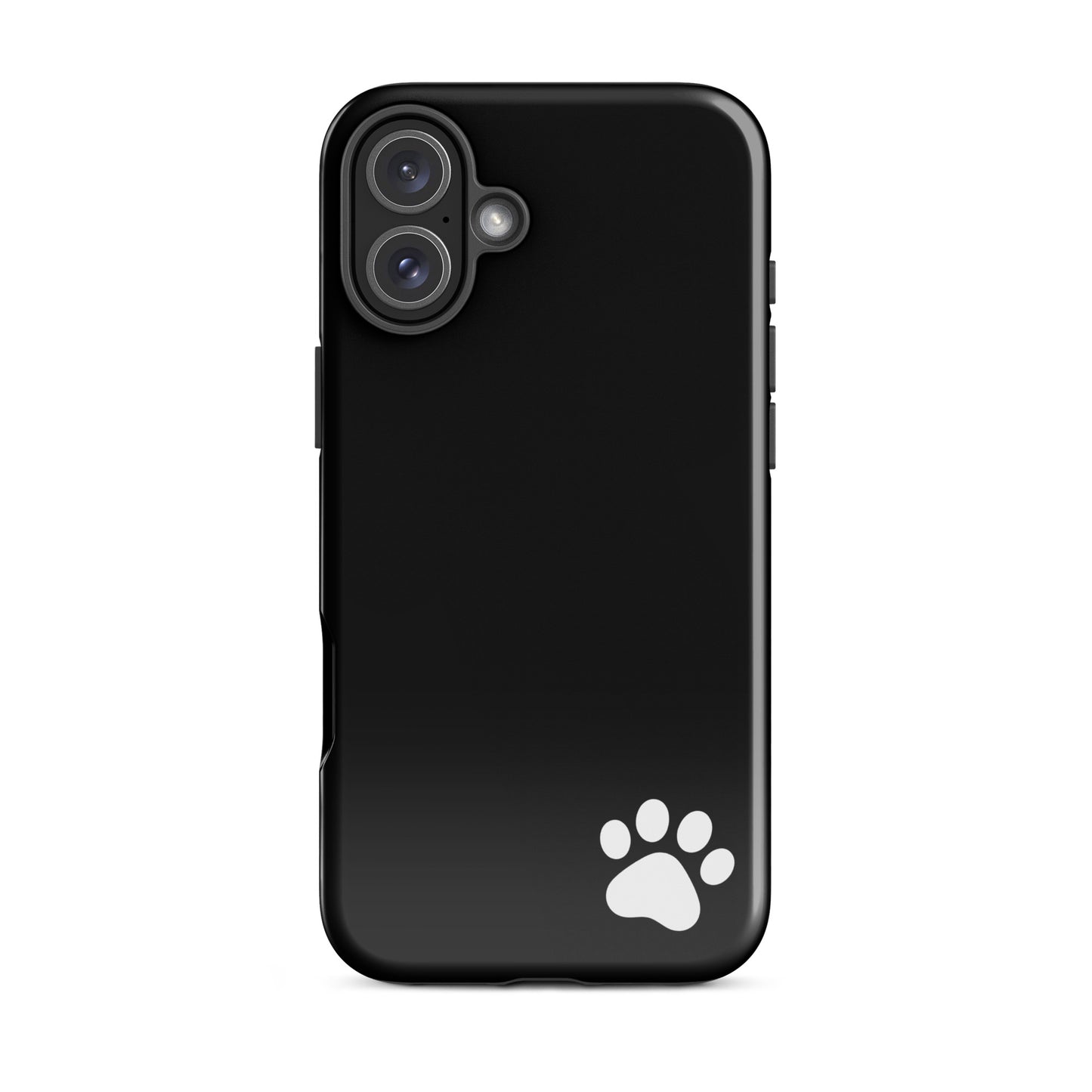 Phone Case for iPhone with black design and white paw print, minimalist tough case.