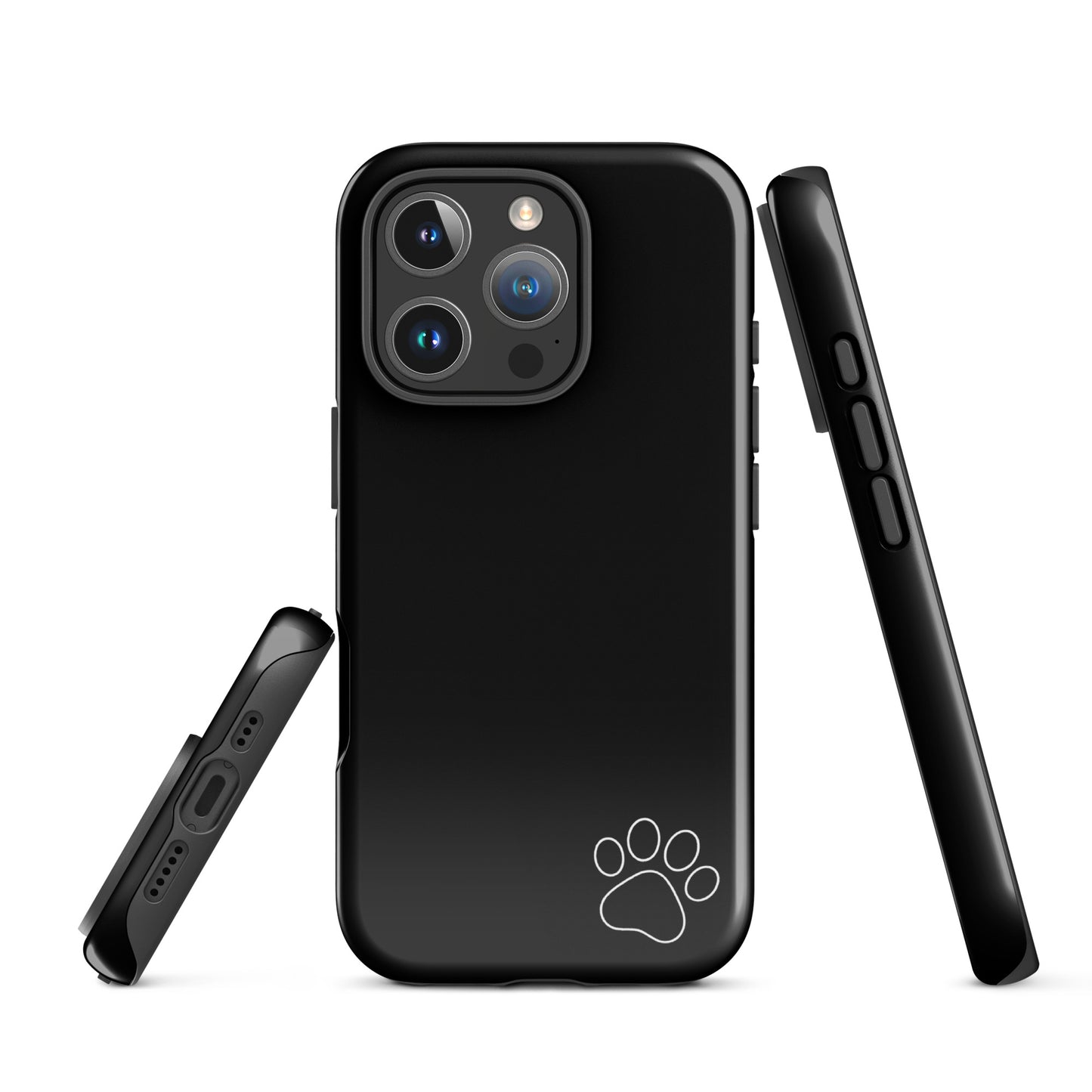 Phone Case for iPhone with paw print design, sleek black minimalist tough case perfect for pet lovers and style enthusiasts.