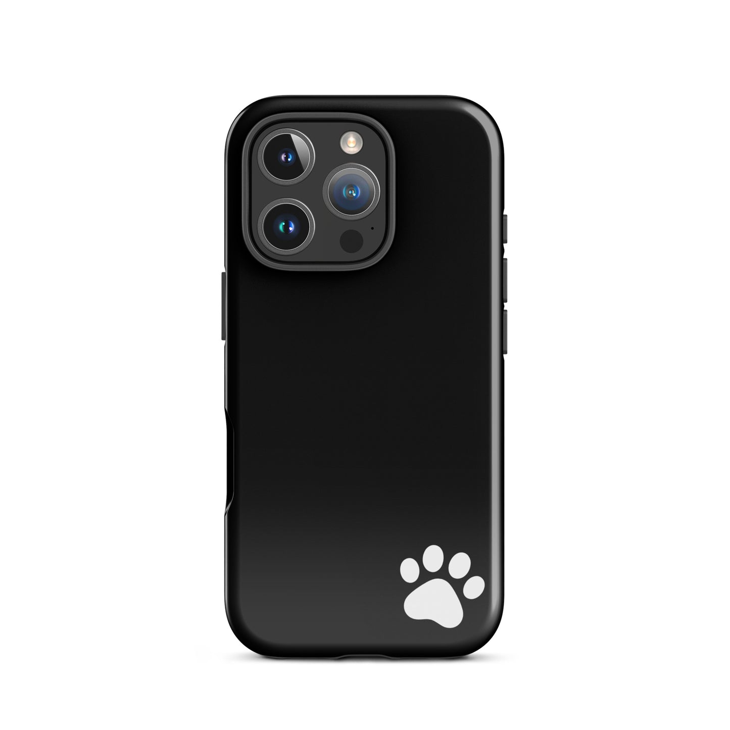 Black Phone Case for iPhone with white paw print design, minimalist style, perfect for pet lovers seeking a tough yet sleek case.