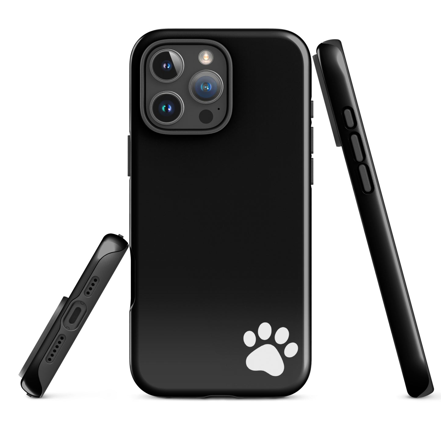Phone Case for iPhone: black case with white paw print, minimalist design