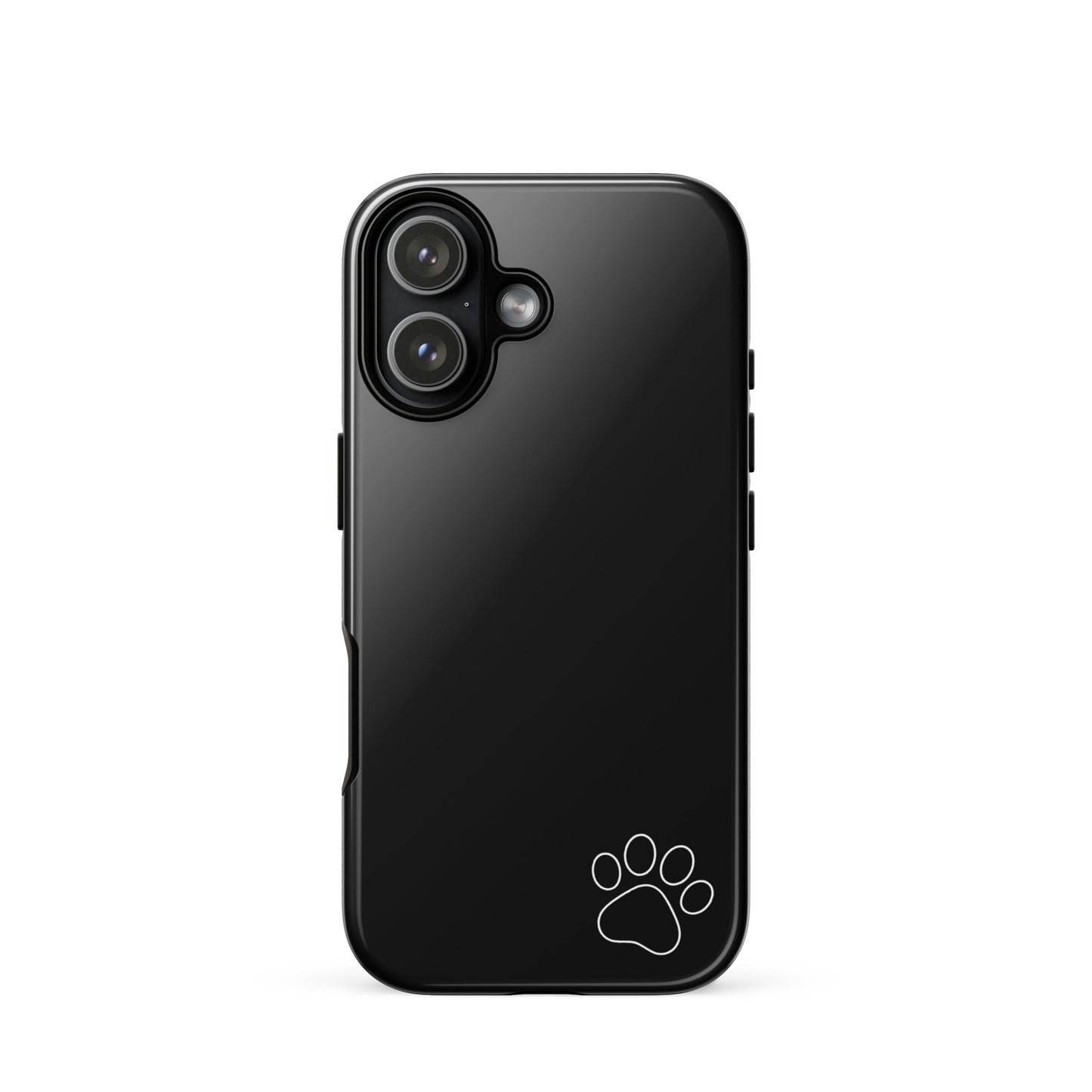 Phone Case for iPhone with paw-print design, black minimalist tough case emphasizing sleek style and playful charm.