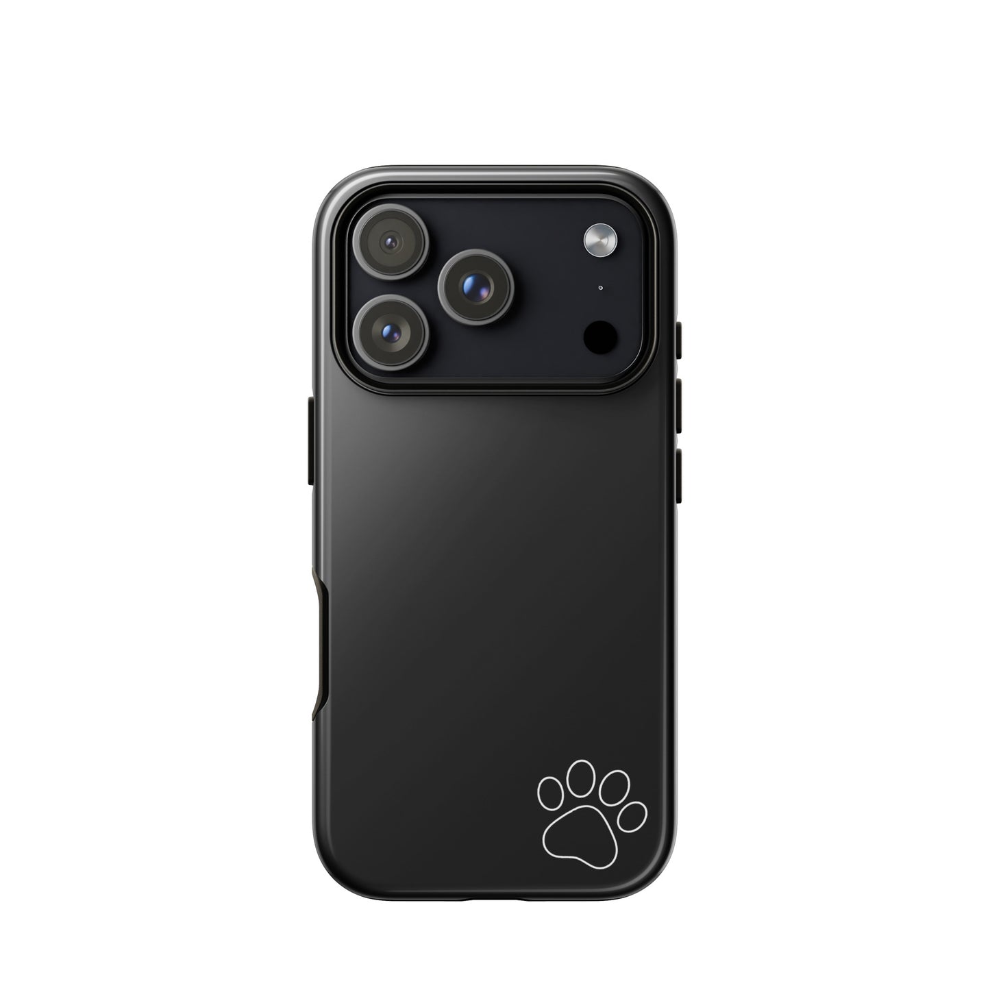 Phone Case for iPhone with white paw print on sleek black design, offering minimalist style for pet lovers.