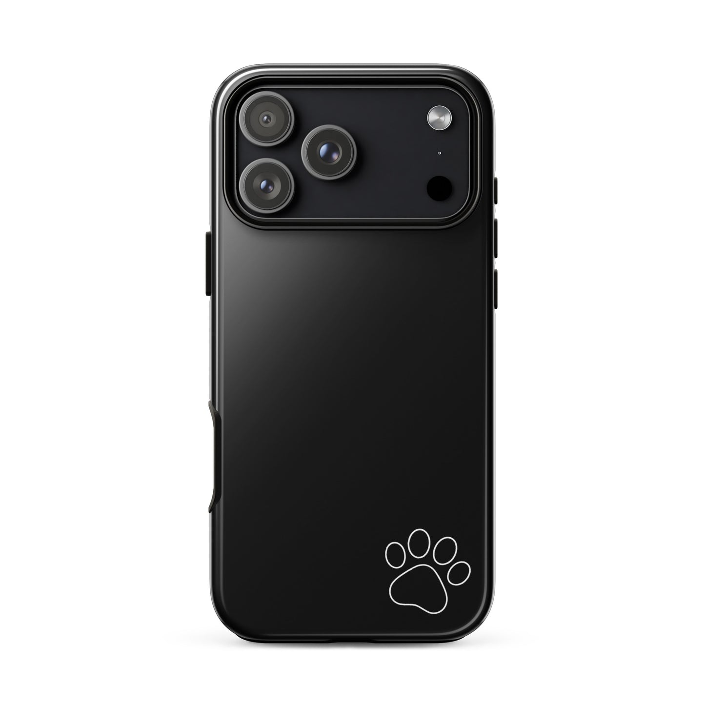 Phone Case for iPhone: Paw‑Print Luxe Minimalist Tough Case in black with white paw print design
