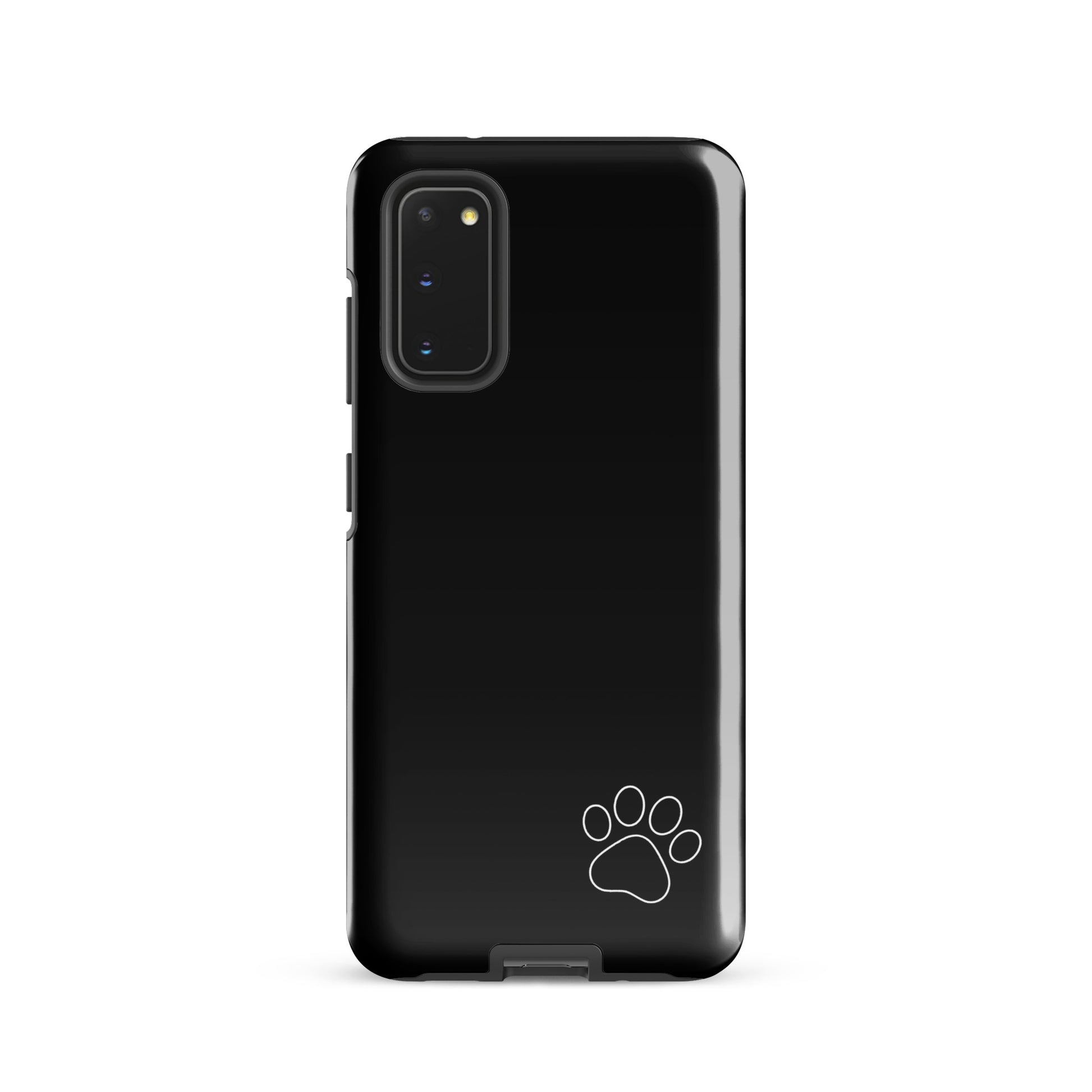 Phone Case for Samsung Galaxy with black design and white paw print, minimalist Paw-Print Luxe Tough Case.