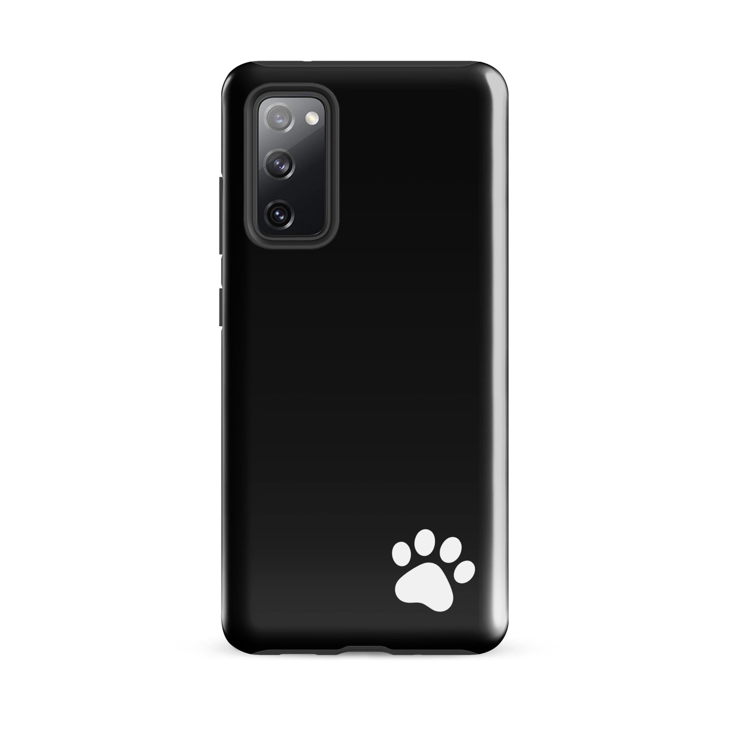 Phone Case for Samsung Galaxy with black design and white paw print, minimalist tough case with playful and modern style.