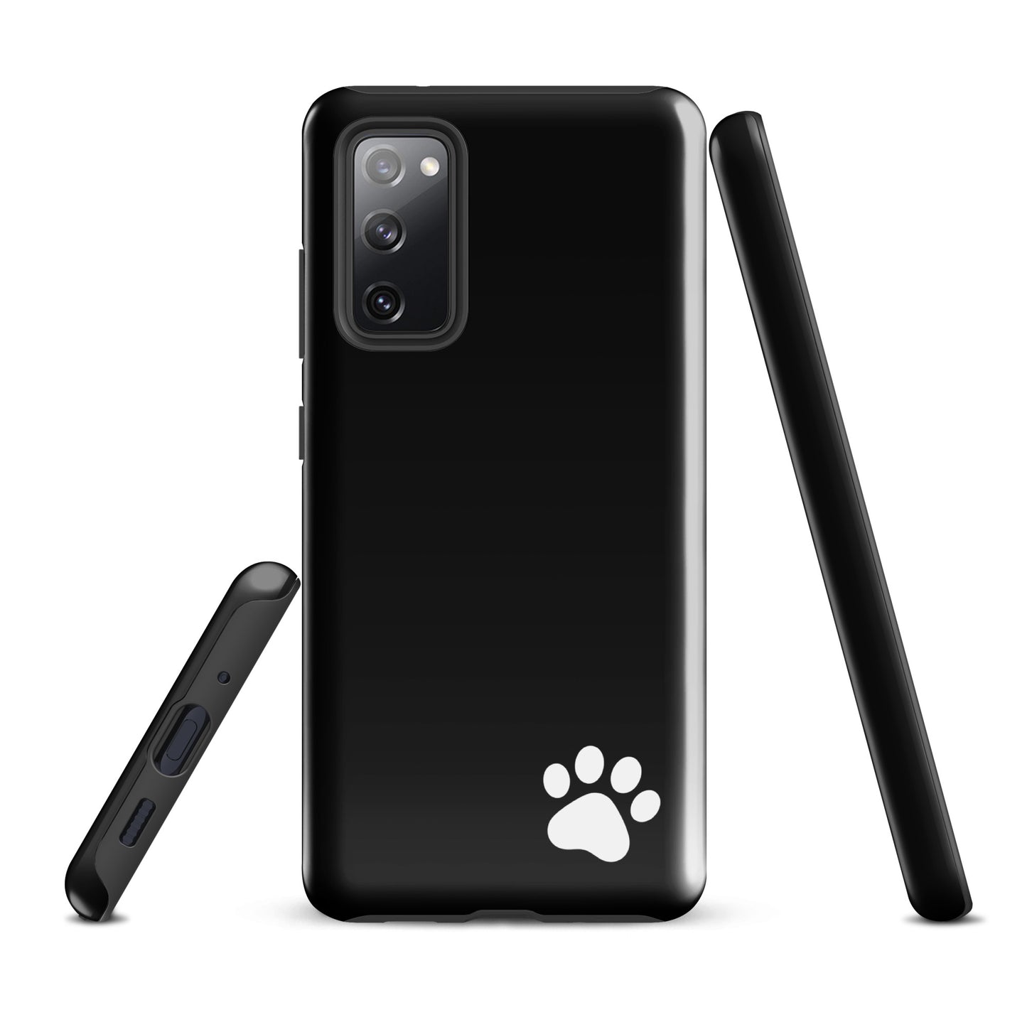 Phone Case for Samsung Galaxy with minimalist black design featuring white paw print, perfect for animal lovers seeking style and protection.