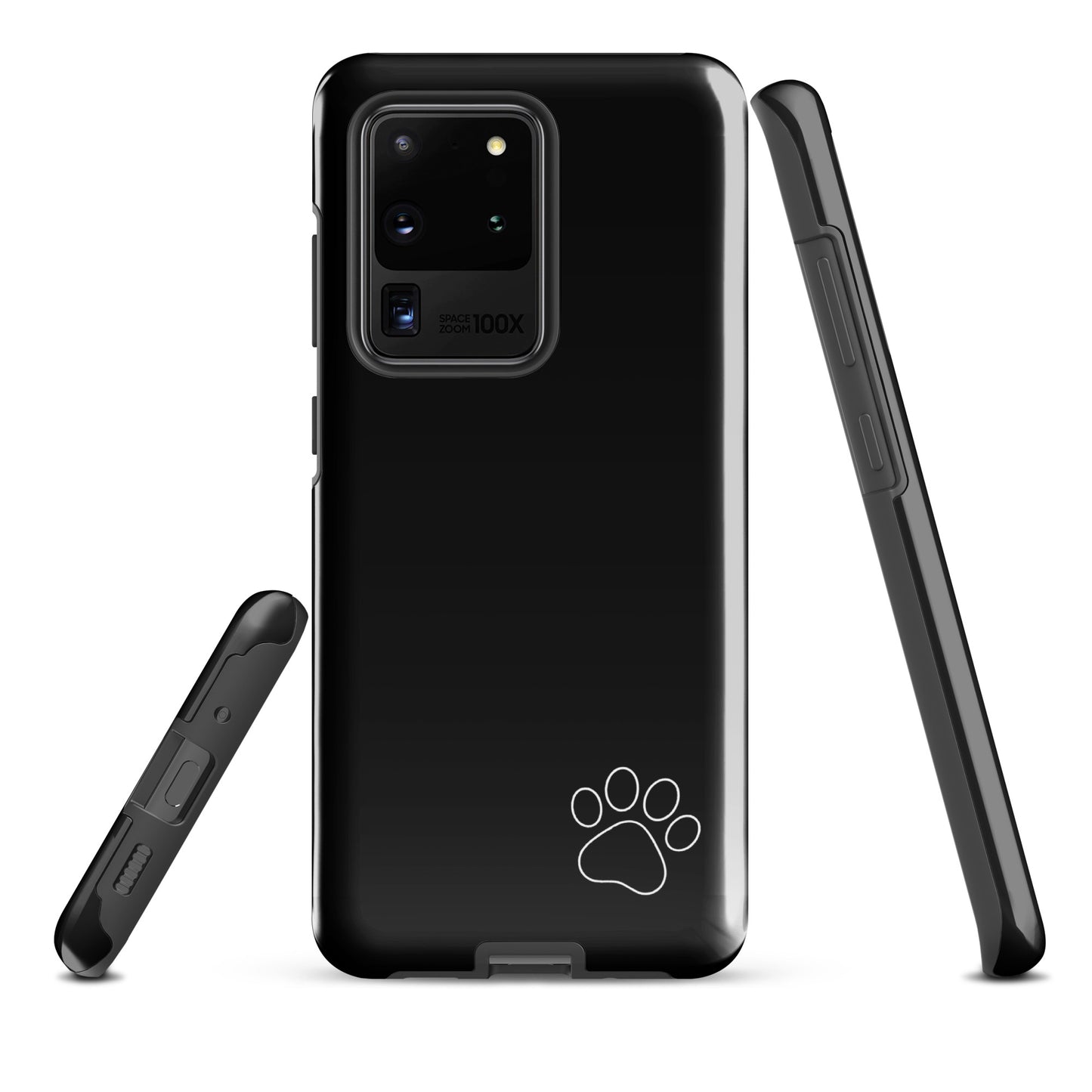 Phone Case for Samsung Galaxy with paw-print design, black minimalist style, showcasing sleek and tough protection.