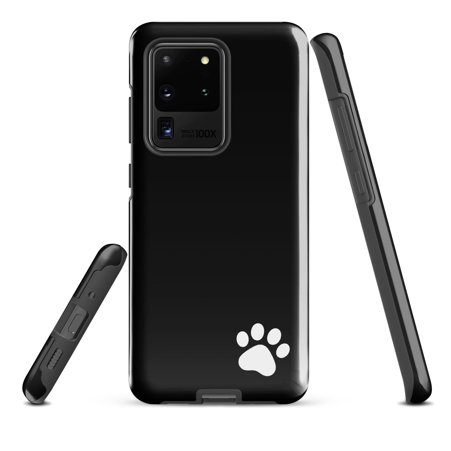 Phone Case for Samsung Galaxy with paw print design, black Tough Case.