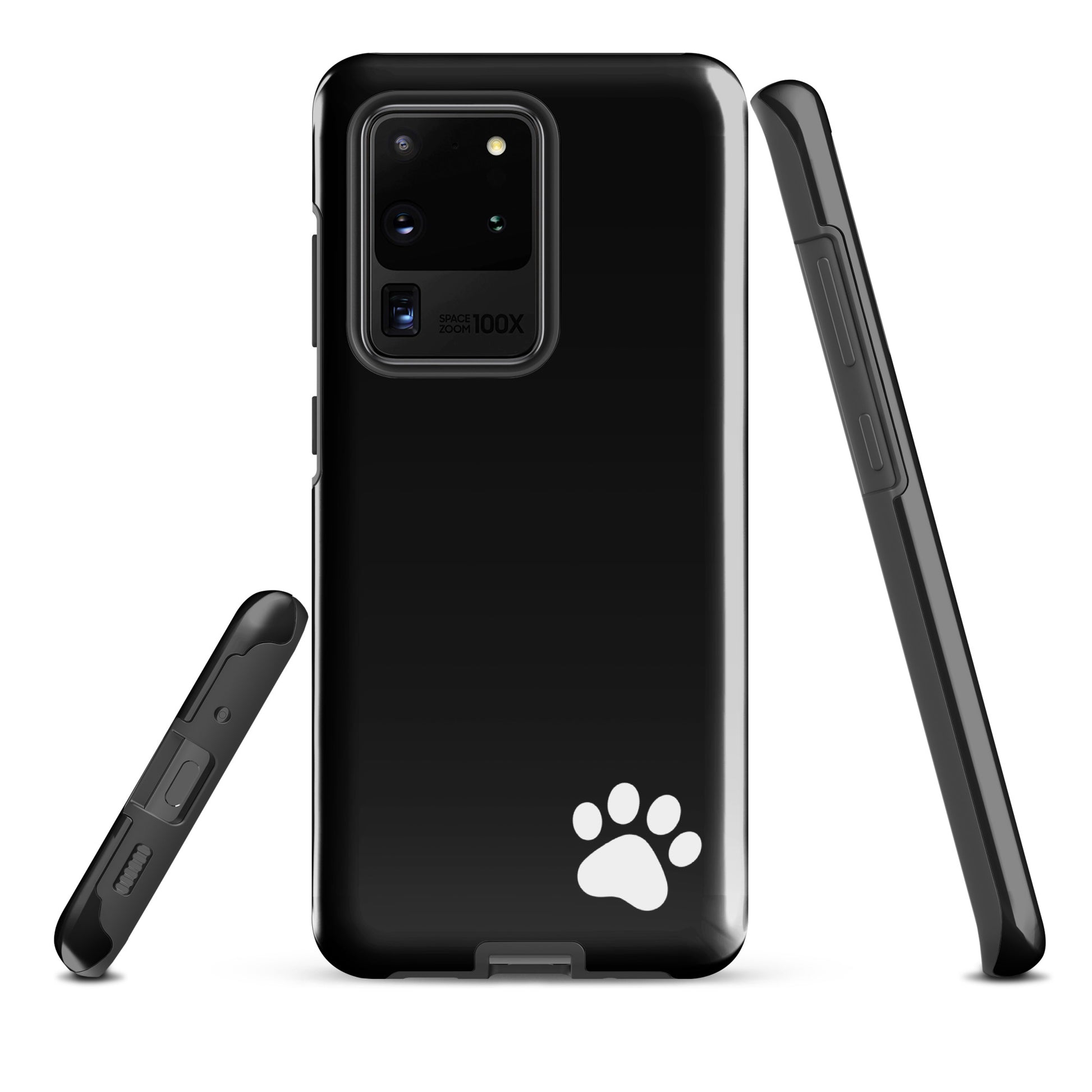Phone Case for Samsung Galaxy with paw print design, black Tough Case.