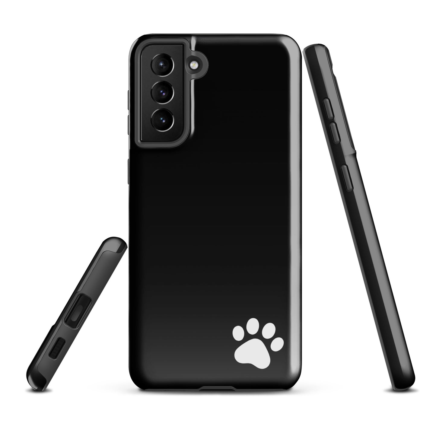 Phone Case for Samsung Galaxy with paw print design in black, sleek minimalist style. Perfect for pet lovers.