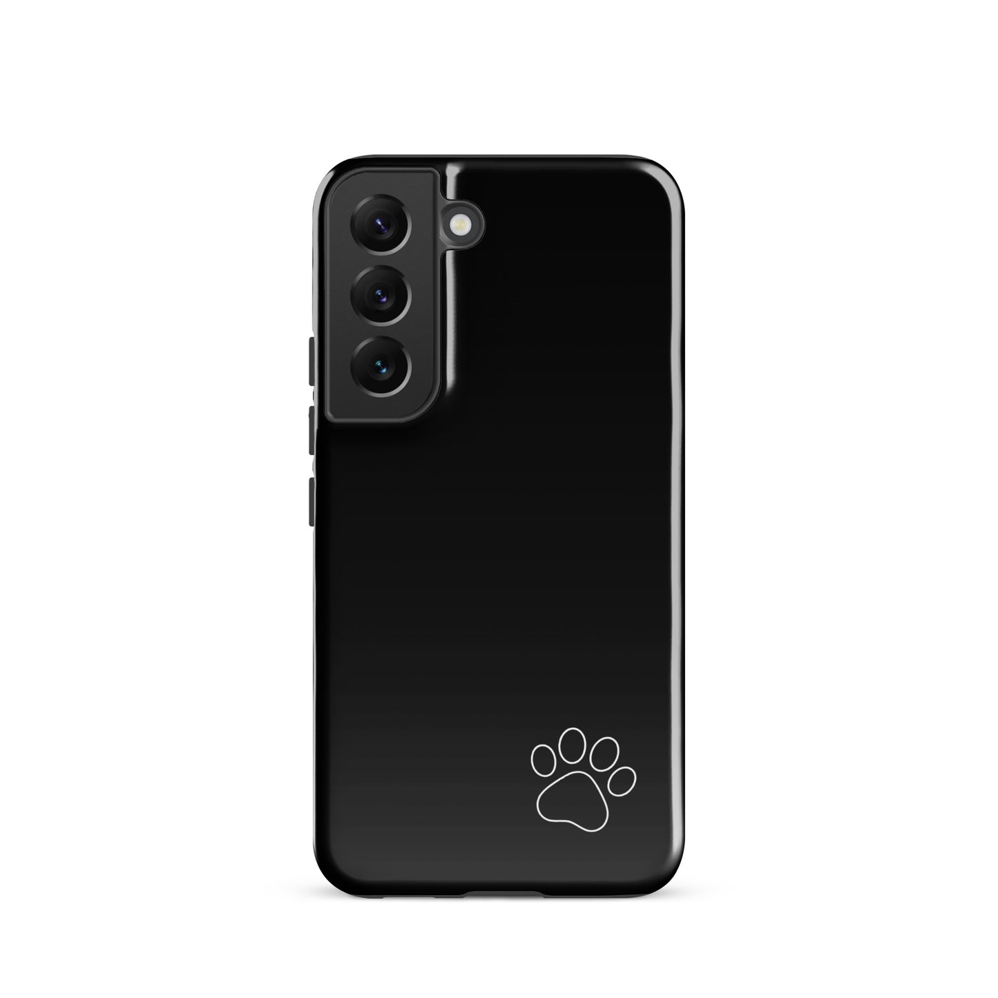 Phone Case for Samsung Galaxy with black design and white paw print, minimalist and tough protective cover.