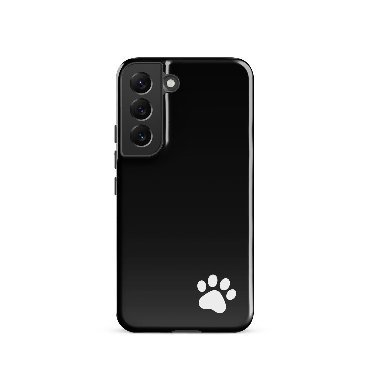 Phone Case for Samsung Galaxy with paw print design, black minimalist tough shell for pet lovers.