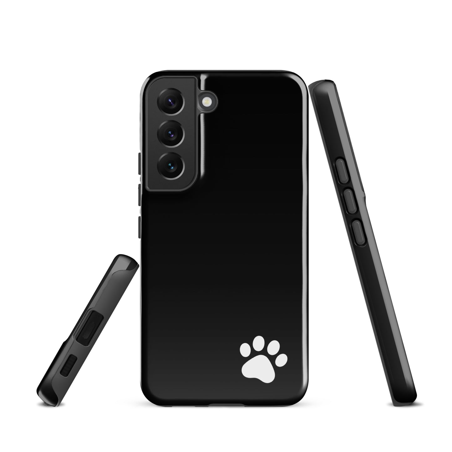 Phone Case for Samsung Galaxy with paw-print design, minimalist black Tough Case, sleek accessory with subtle animal lover style.