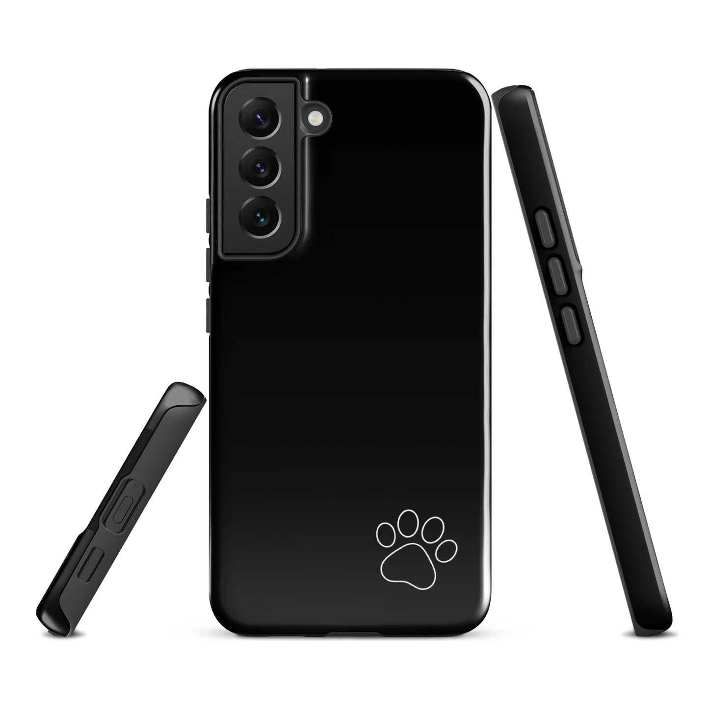 Phone Case for Samsung Galaxy with minimalist paw print design, featuring sleek black finish and tough protective build.