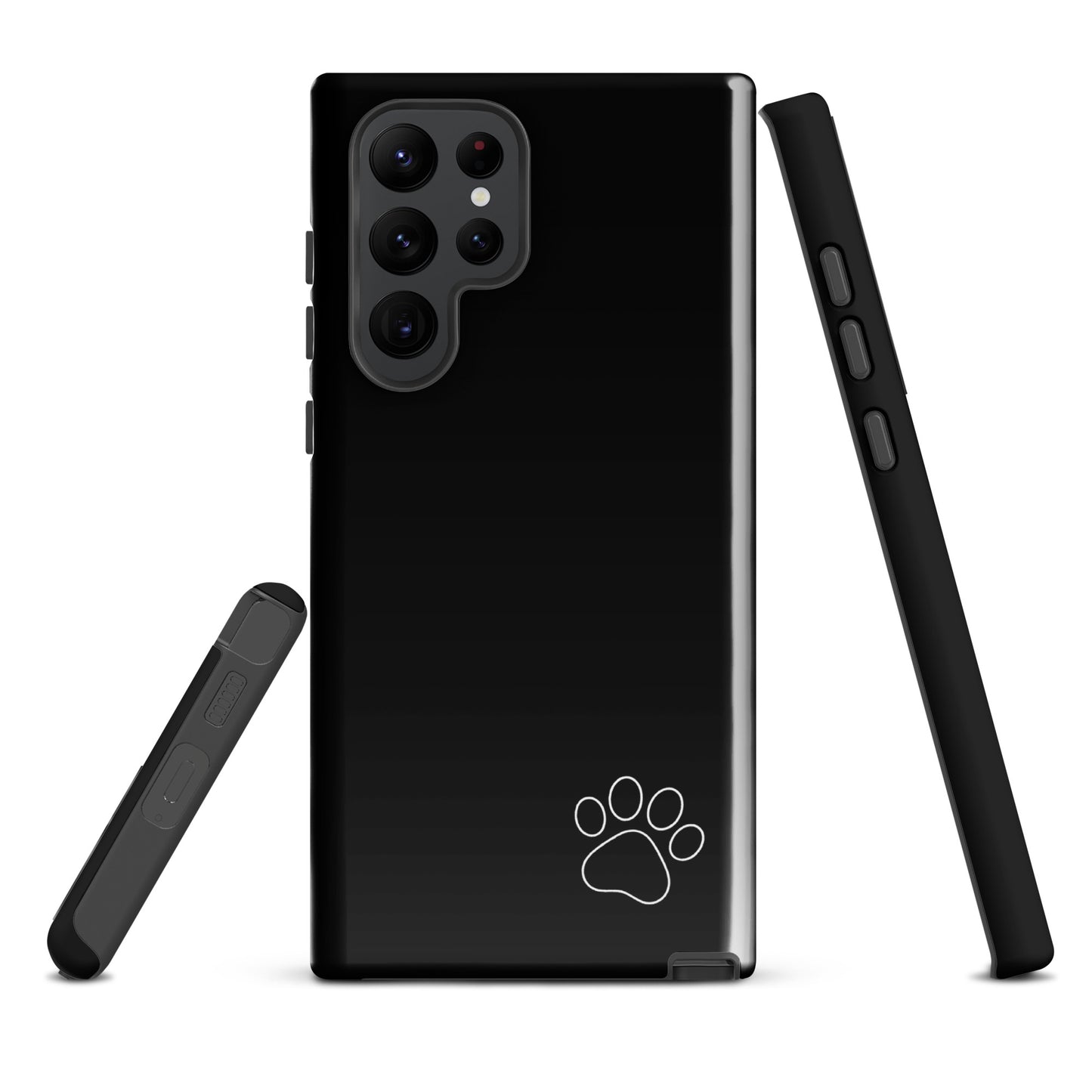 Phone Case for Samsung Galaxy with paw print design, black minimalist tough case highlighting clean, modern style for pet lovers.