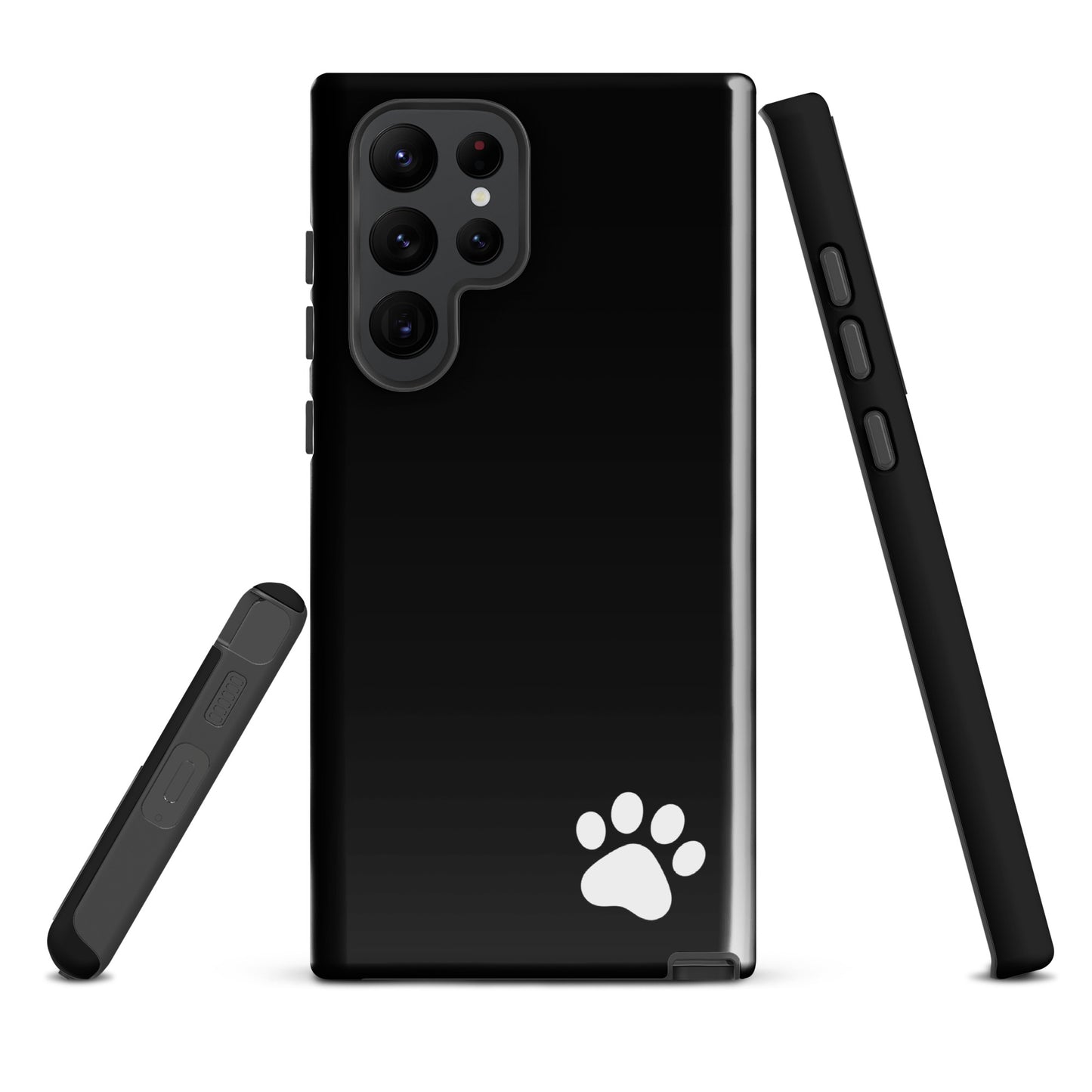 Black Phone Case for Samsung Galaxy with white paw print design featuring minimalist style