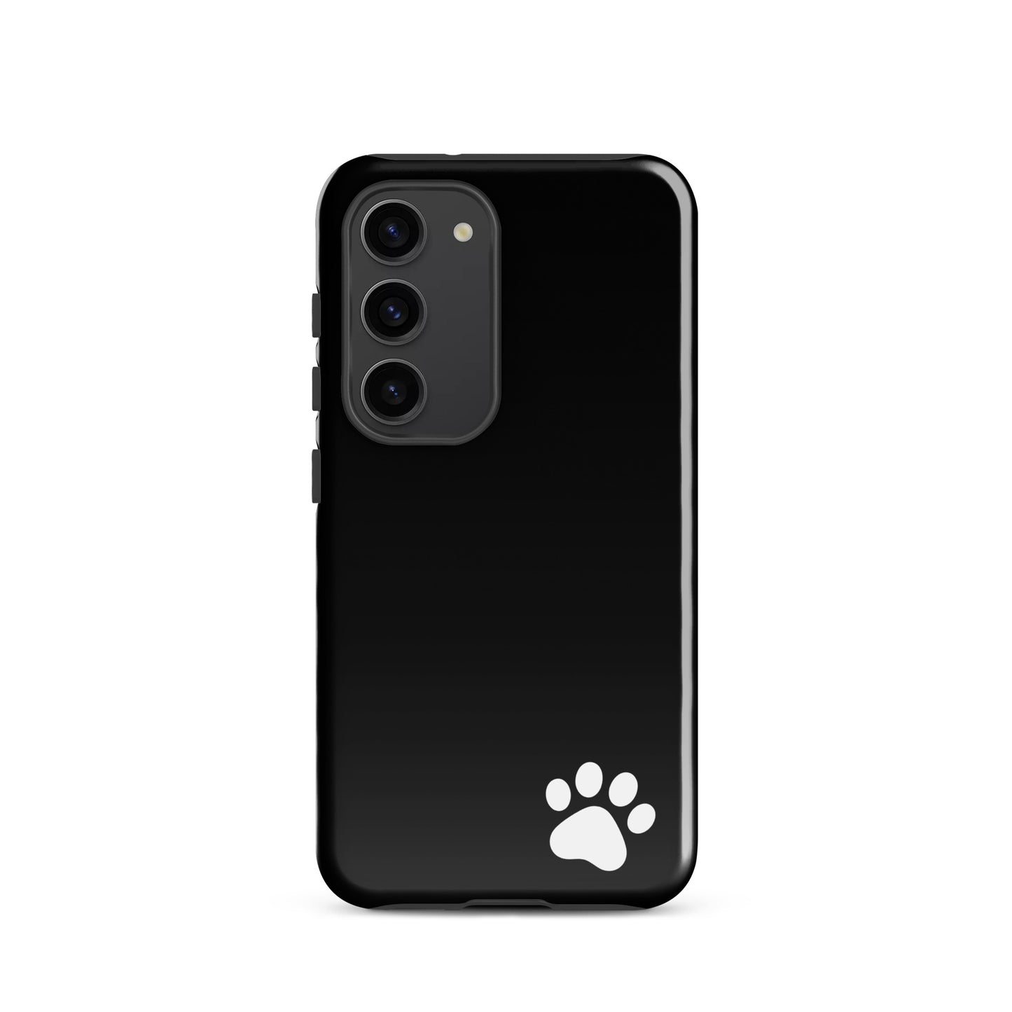 Phone Case for Samsung Galaxy with black design and white paw print, minimalist style, sleek tough case.