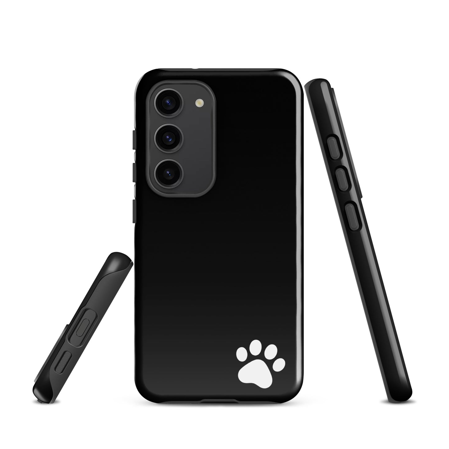 Phone Case for Samsung Galaxy with black design and white paw print.
