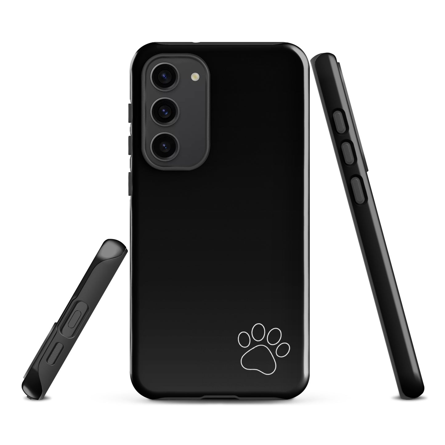 Phone Case featuring paw print design for Samsung Galaxy, sleek black style, minimalist and tough for protection.