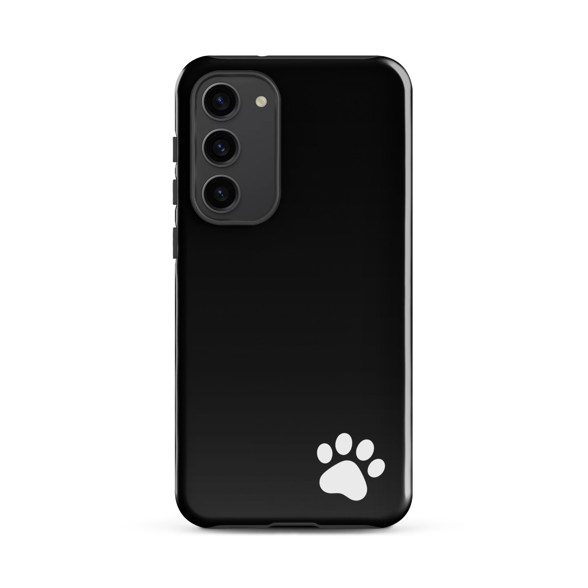 Phone Case for Samsung Galaxy with sleek black design and white paw print detail, perfect for pet lovers seeking style and protection.
