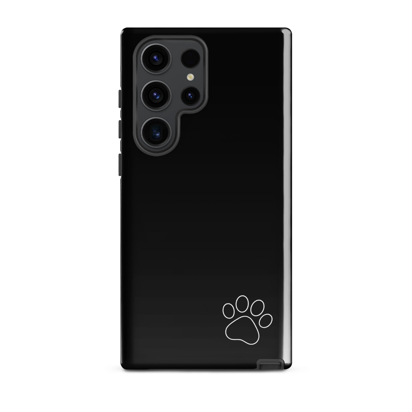 Phone Case for Samsung Galaxy with black minimalist design and white paw print.