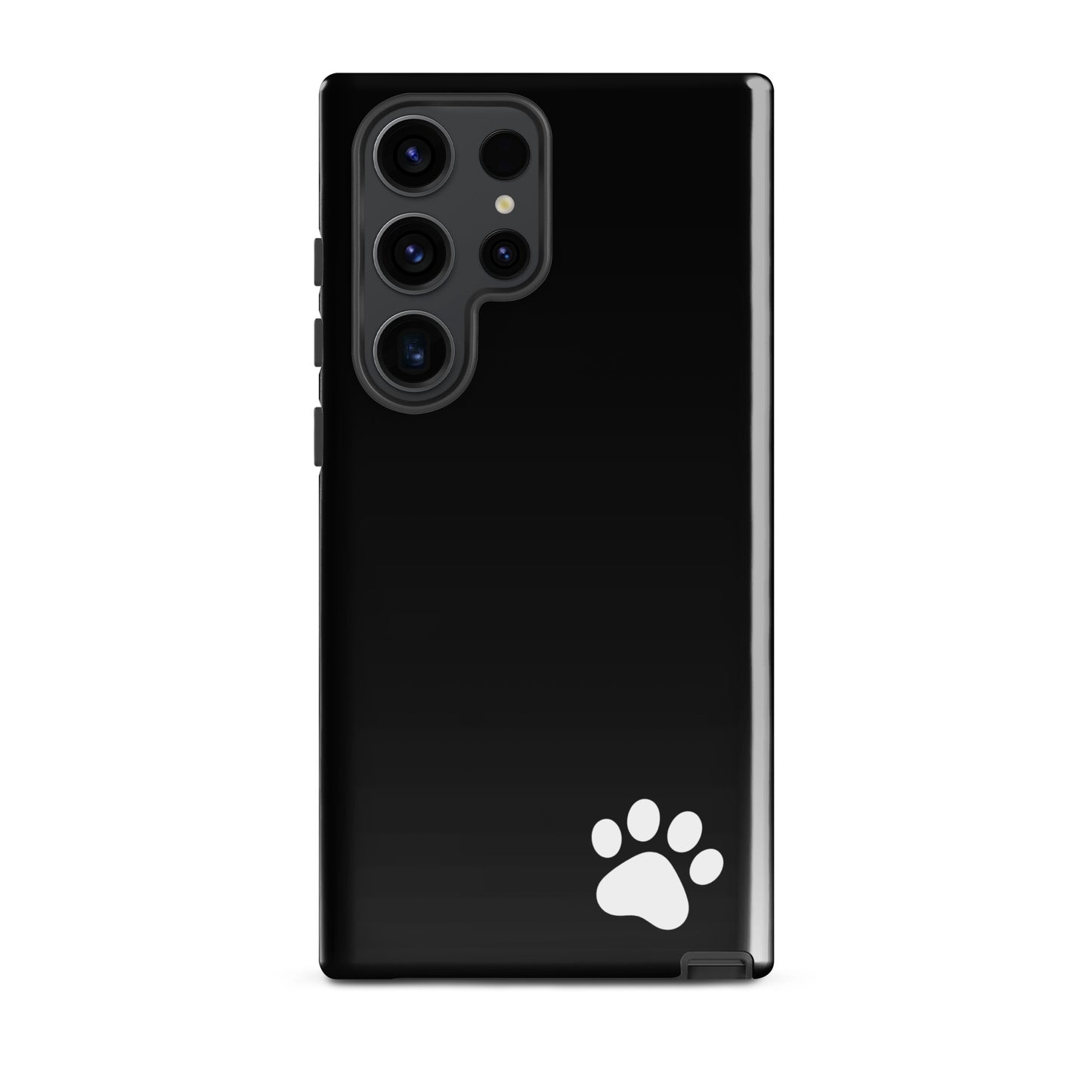 Phone Case for Samsung Galaxy with paw print design, minimalist and tough black cover.