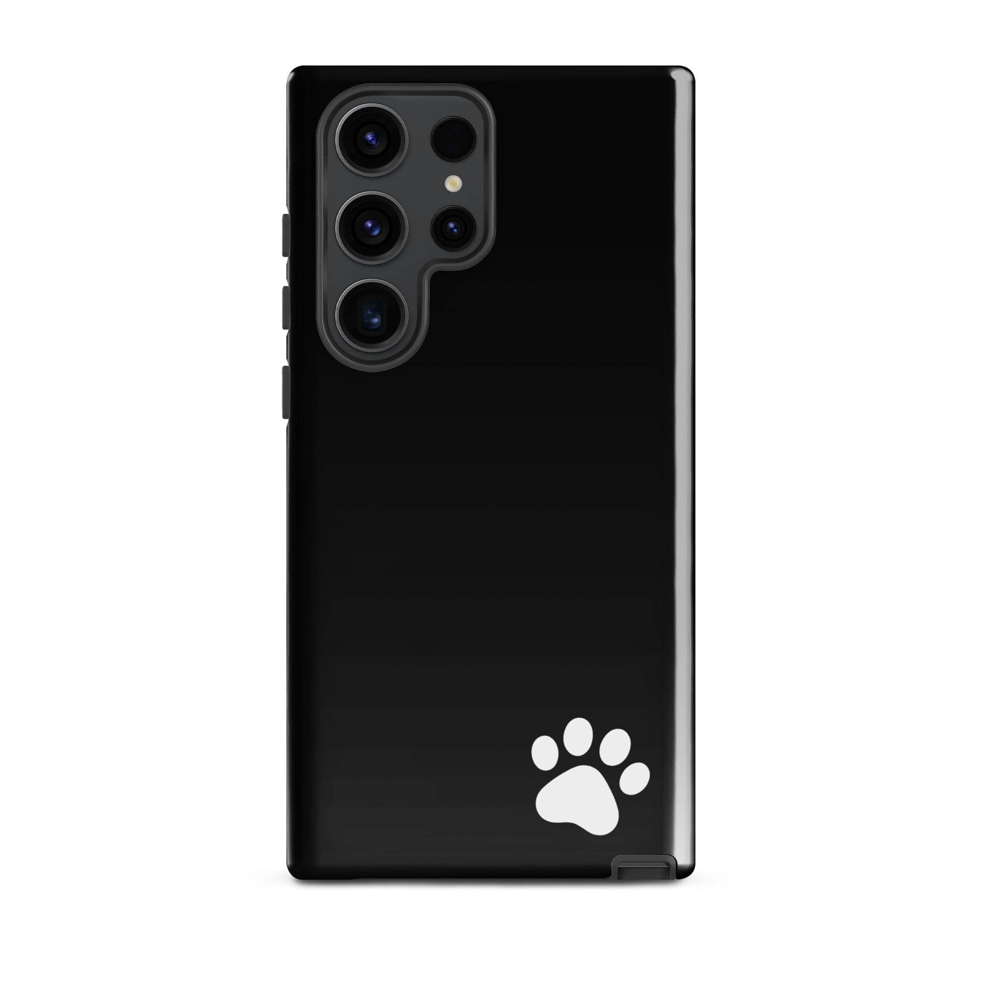 Phone Case for Samsung Galaxy with paw print design, minimalist and tough black cover.
