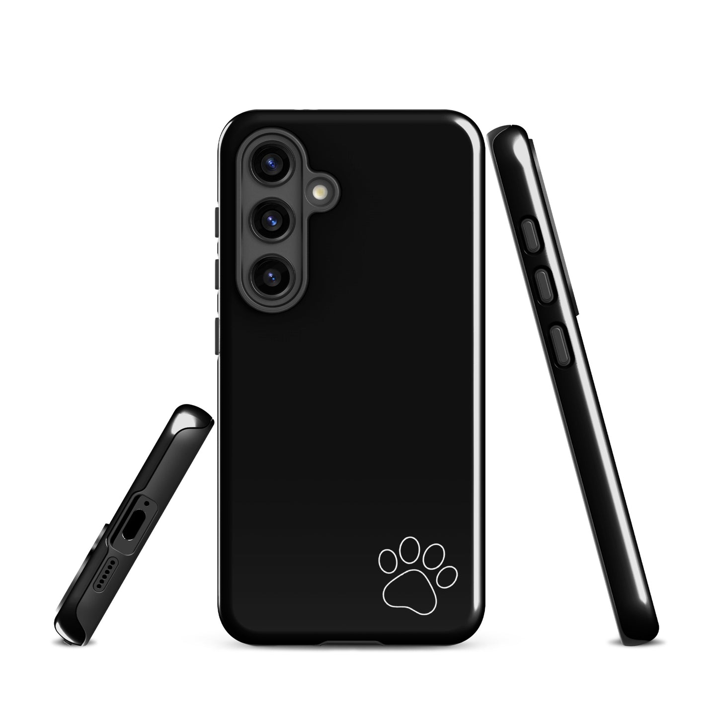 Phone Case for Samsung Galaxy with paw print design, black minimalist tough cover showcasing sleek style and pet lover charm.