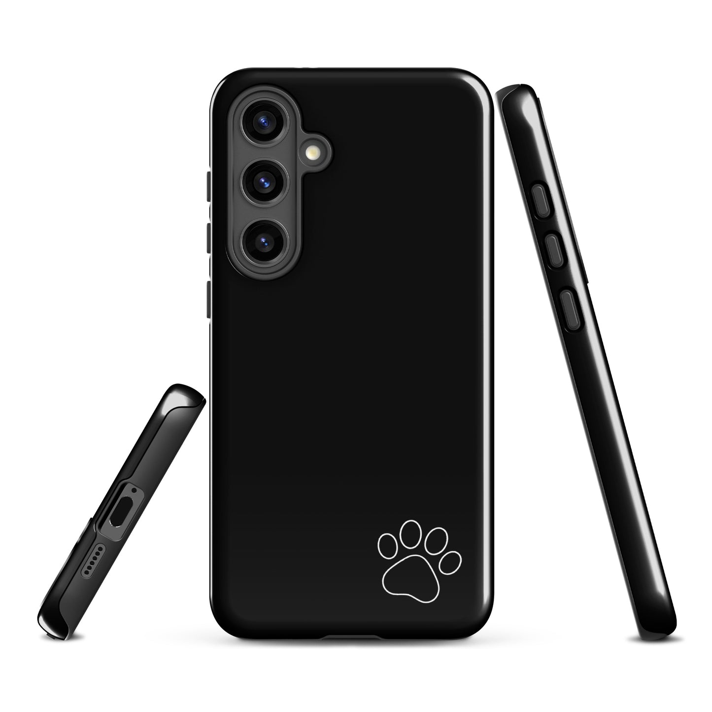 Phone Case for Samsung Galaxy with paw print design, sleek black minimalist style, tough protection.