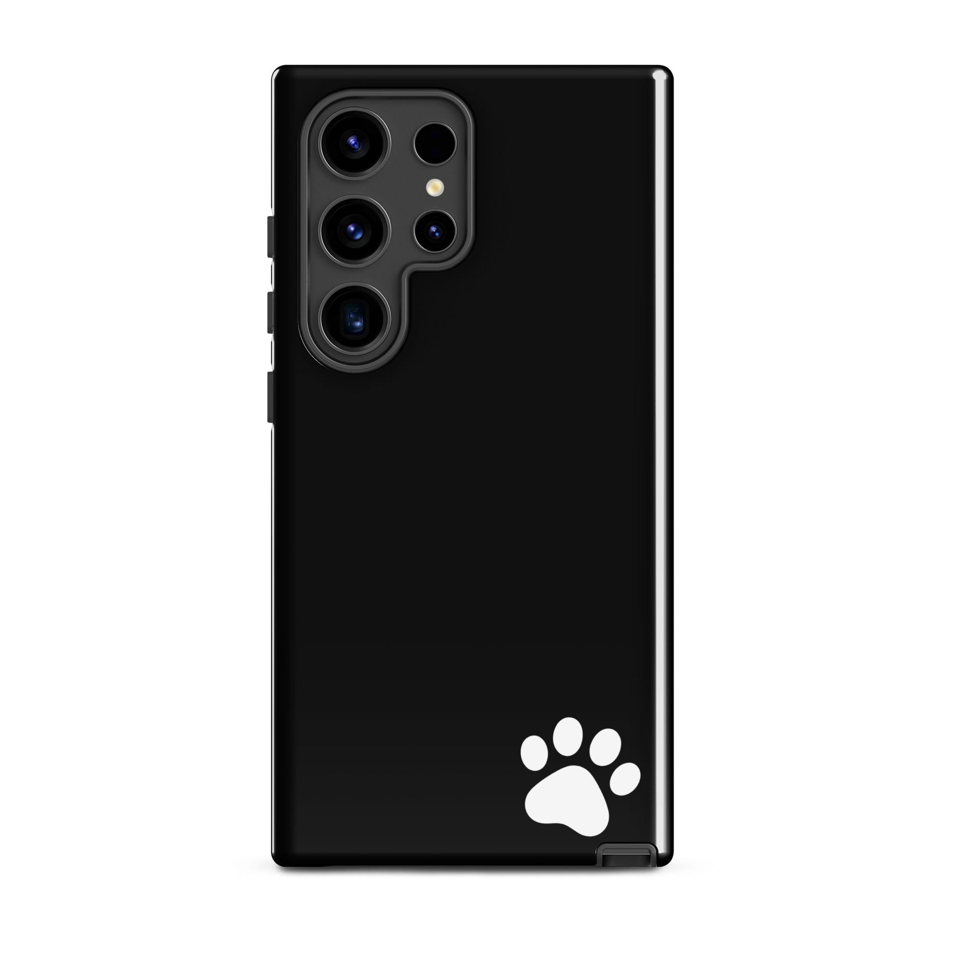 Phone Case for Samsung Galaxy with black design and white paw print in corner