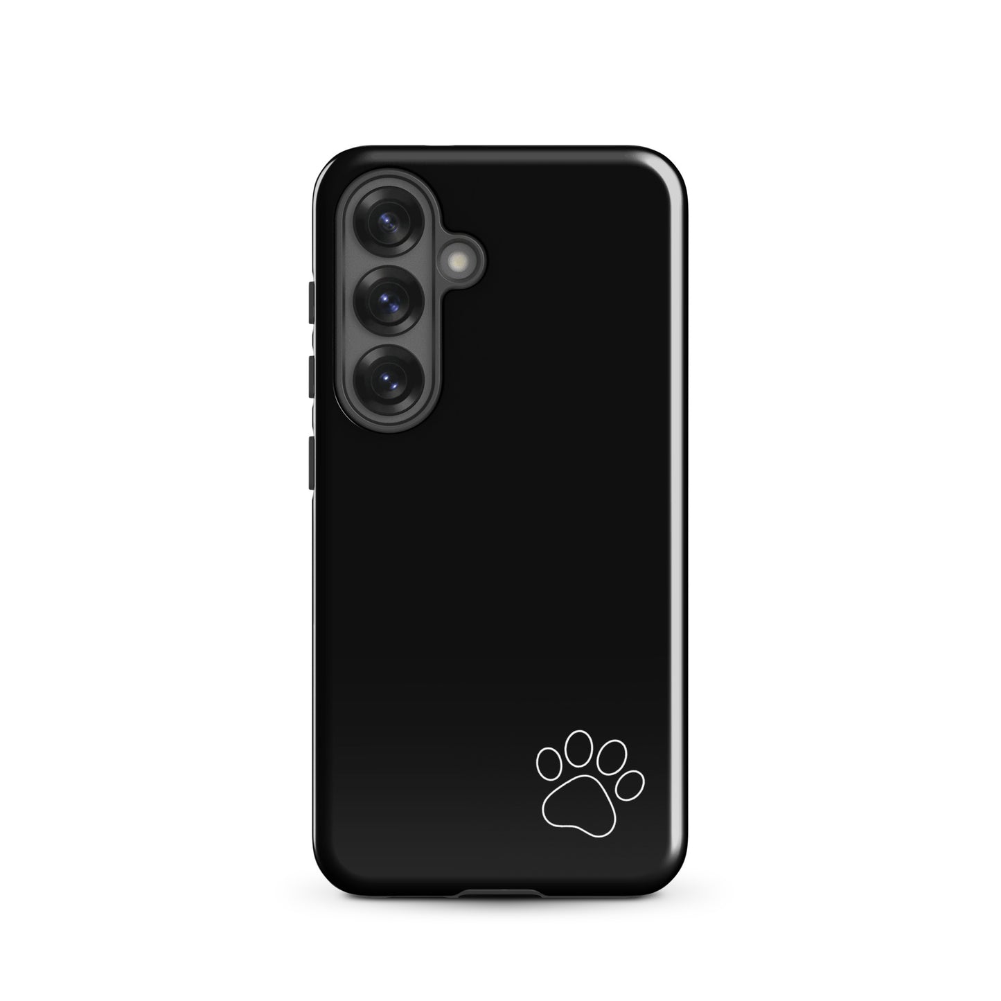 Phone Case for Samsung Galaxy with paw-print design, black minimalist tough case offering stylish protection.