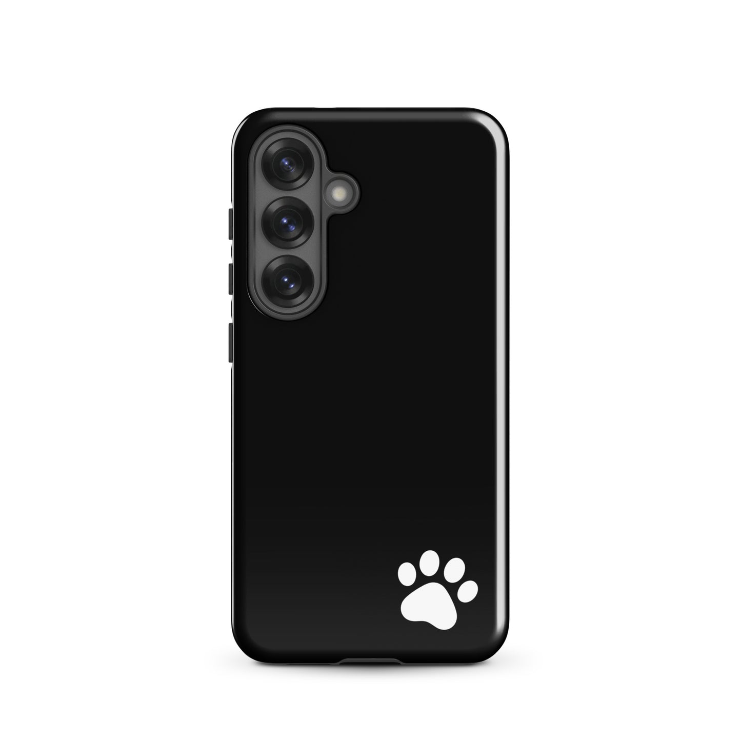 Phone Case with paw print design for Samsung Galaxy, sleek black minimalist tough case.