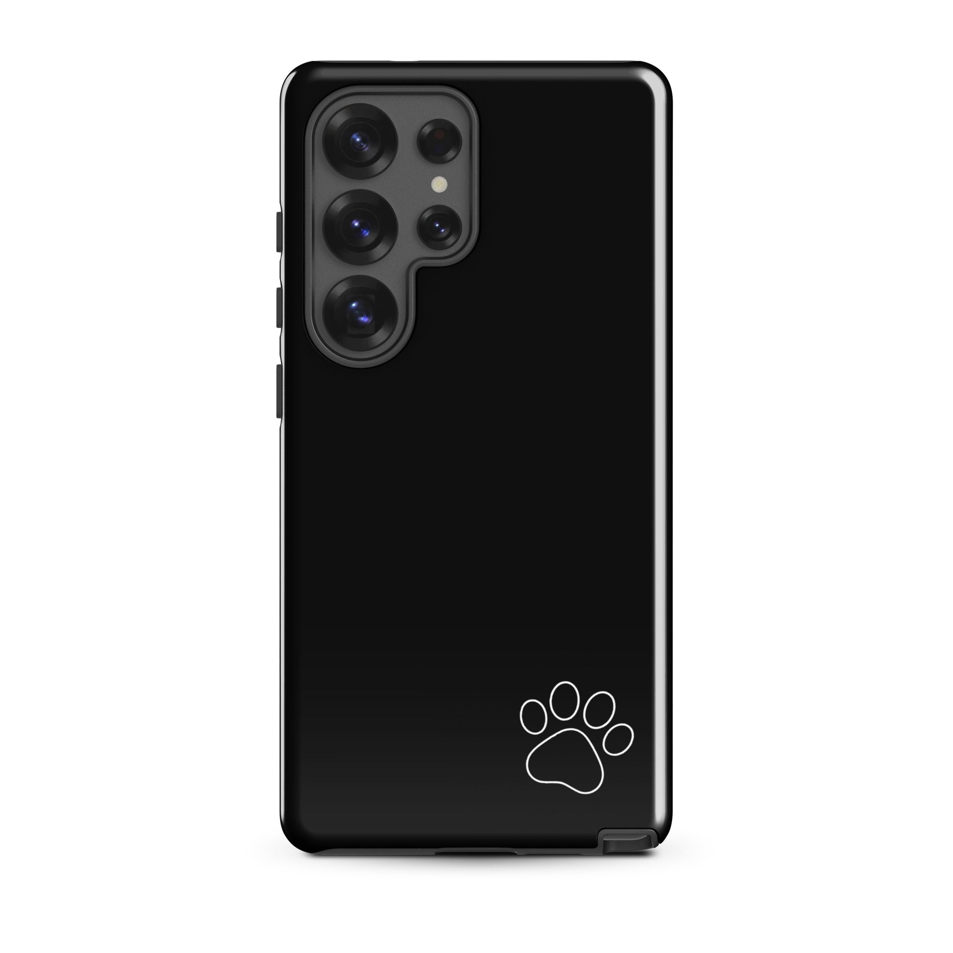 Phone Case for Samsung Galaxy with black design and white paw print for minimalist style.