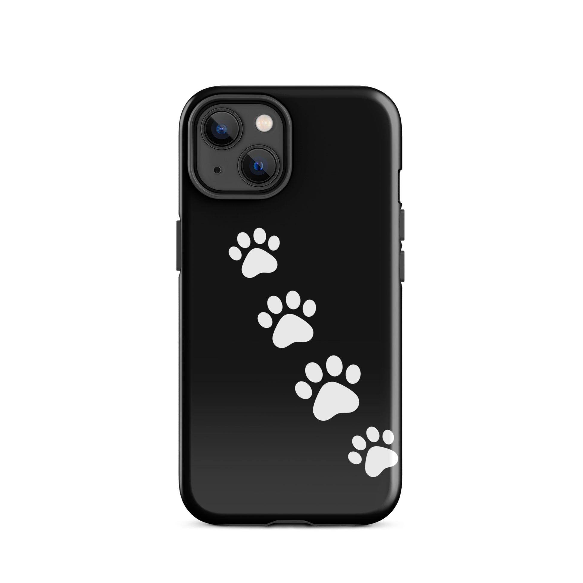 Phone case with white paw-print trail design for iPhone, perfect for pet lovers seeking a playful yet modern look.