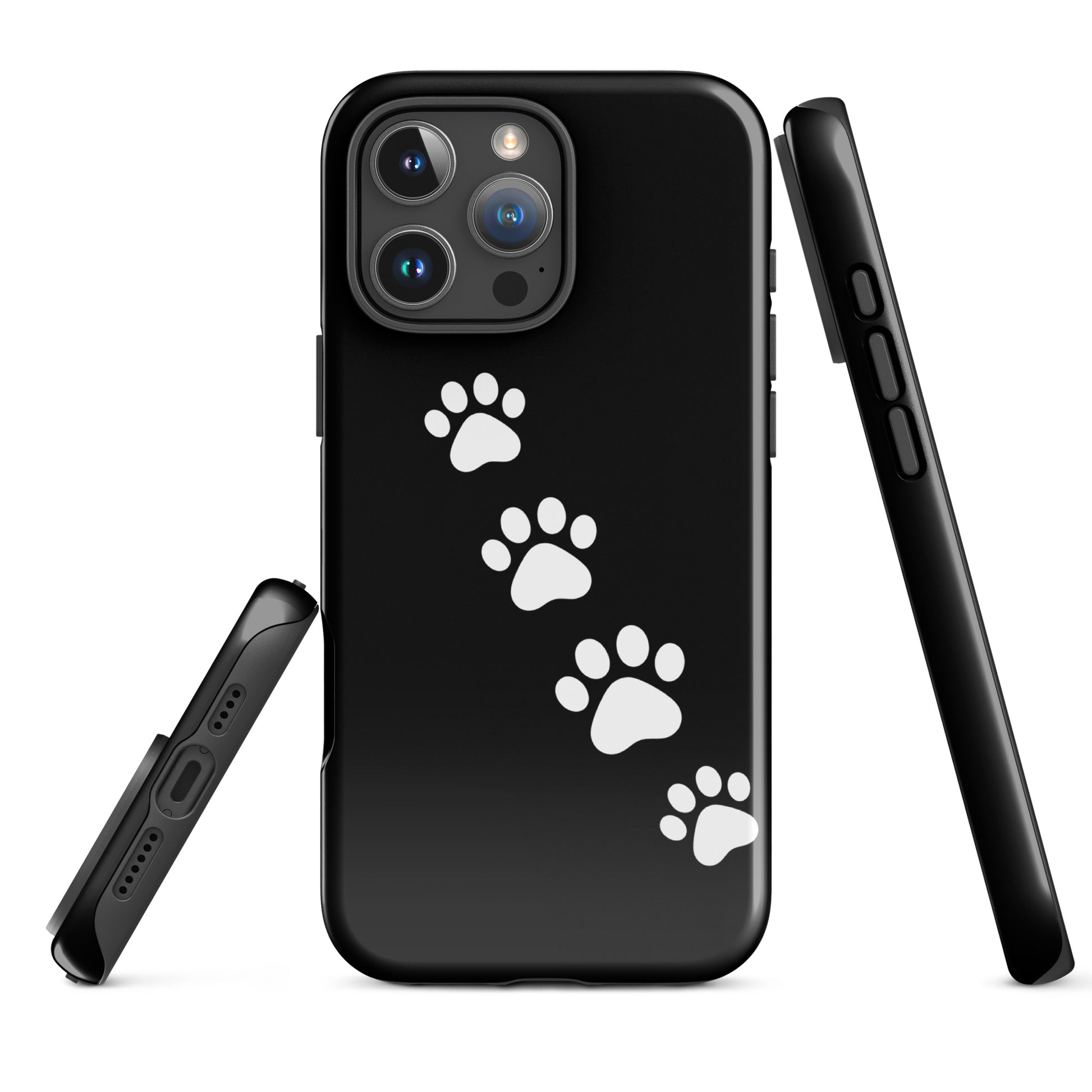 Phone case with paw-print trail design for iPhone, perfect for playful pet lovers.