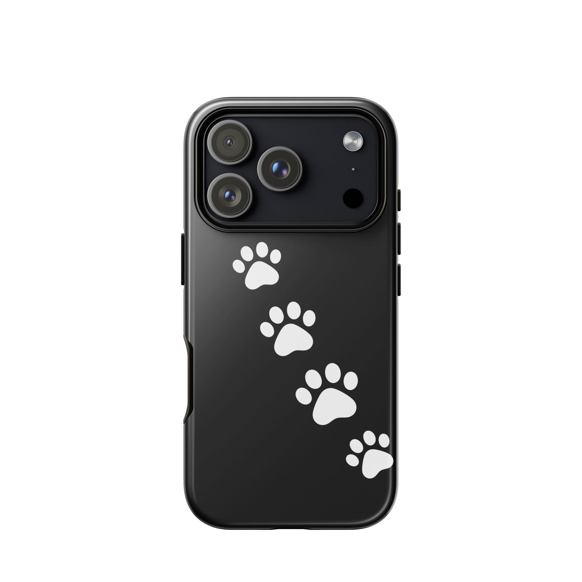 Phone case with paw-print trail design for iPhone, perfect for pet lovers.