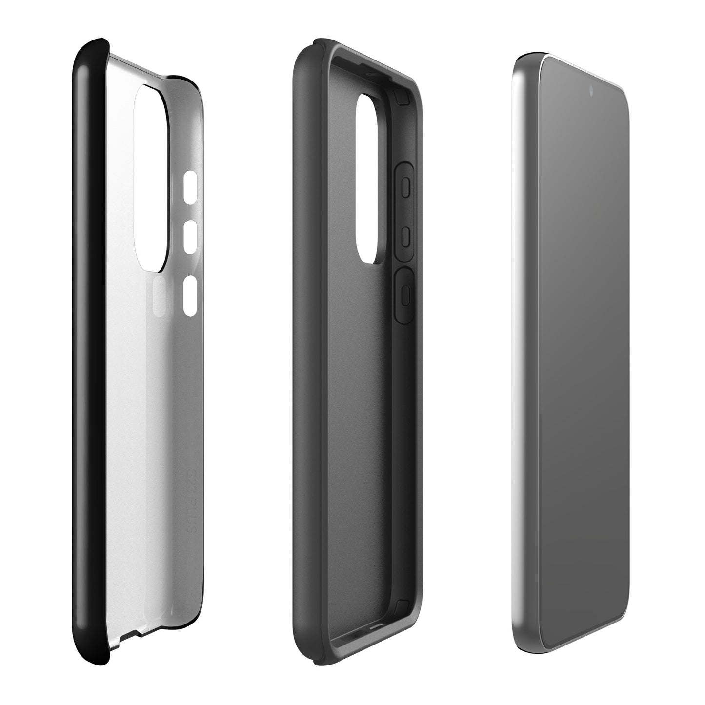 Phone case for Samsung Galaxy with paw-print trail design showcasing front, back, and side angles for playful pet lovers.