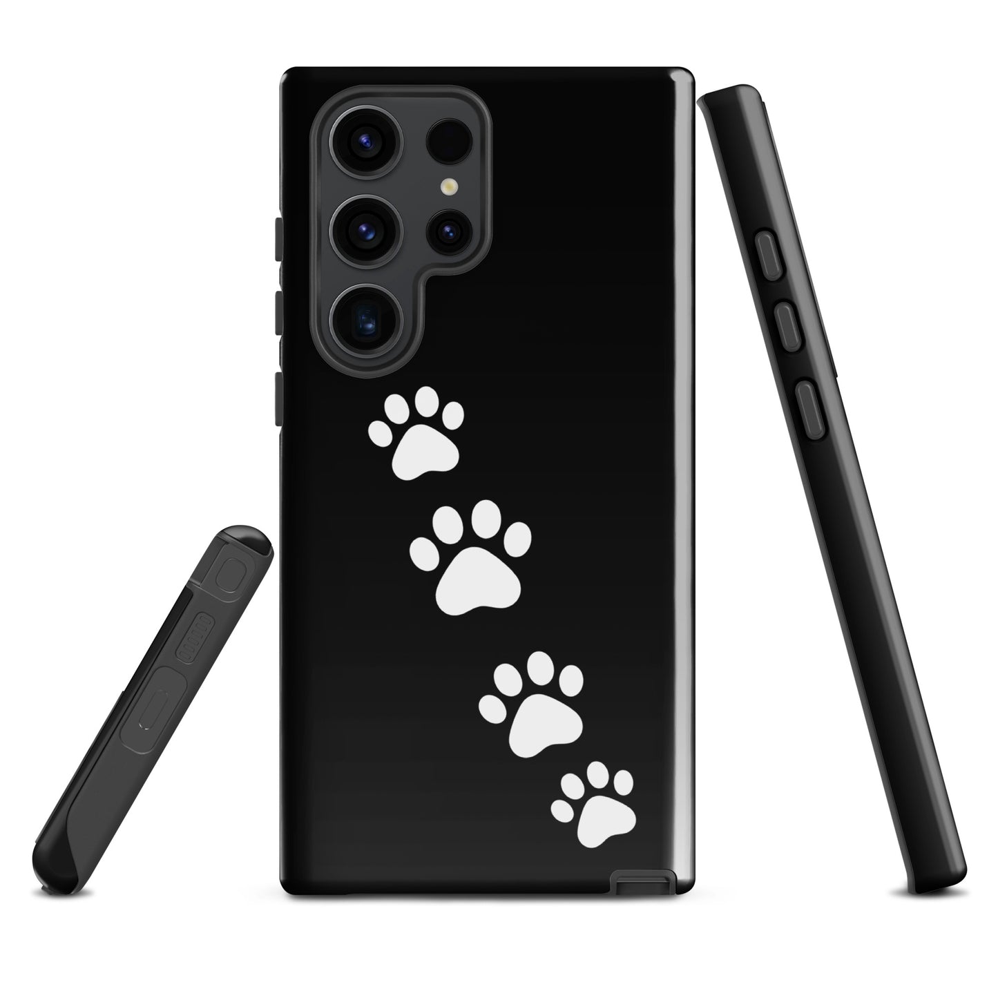 Phone case for Samsung Galaxy with white paw-print trail design, perfect for pet lovers seeking a playful and modern look for their device.