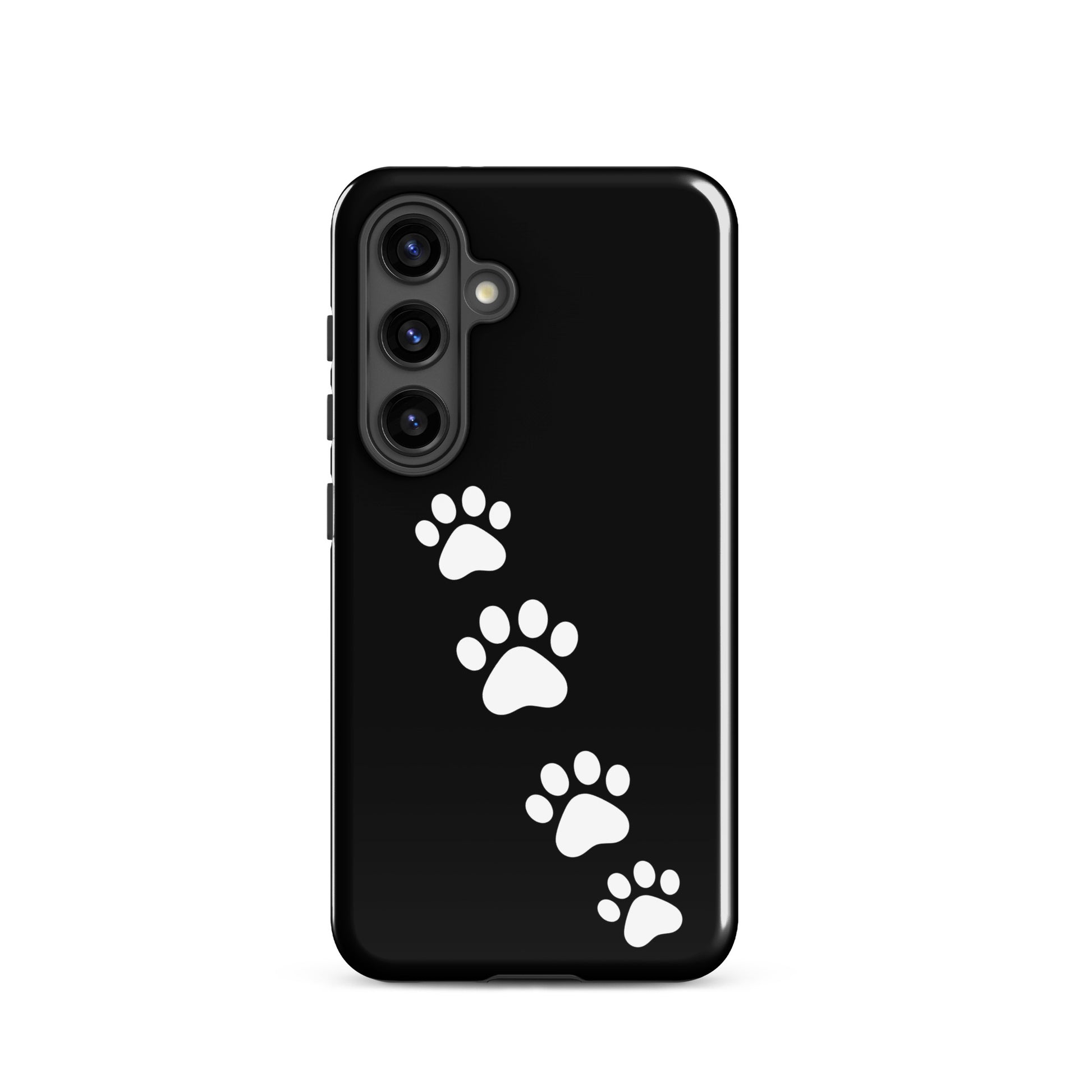Phone case for Samsung Galaxy with white paw print trail design, perfect for playful pet lovers and animal enthusiasts.
