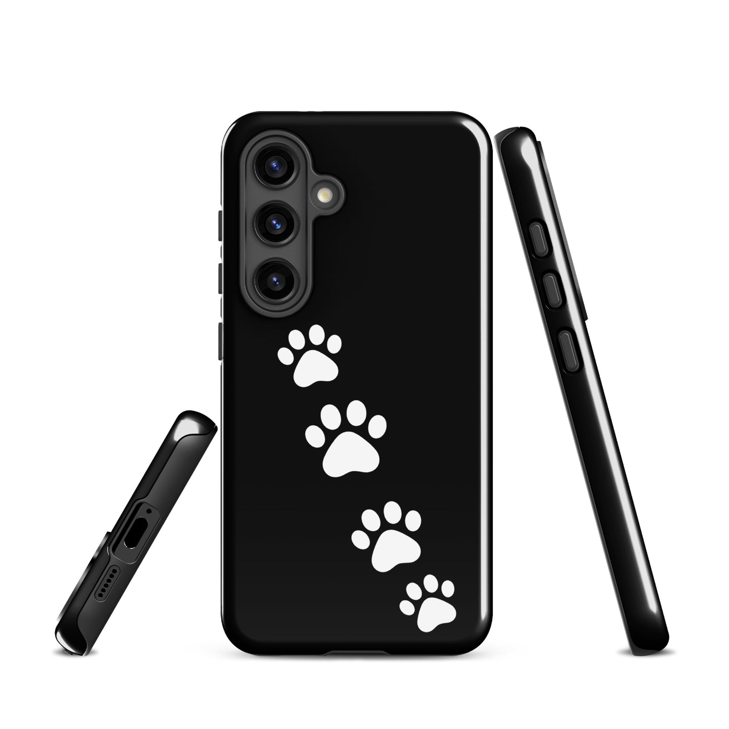 Phone case for Samsung Galaxy with paw-print trail design, pet lover gift.