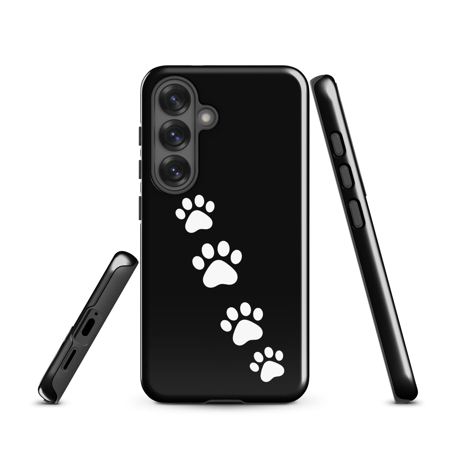 Phone case for Samsung Galaxy with white paw-print trail design for pet lovers.