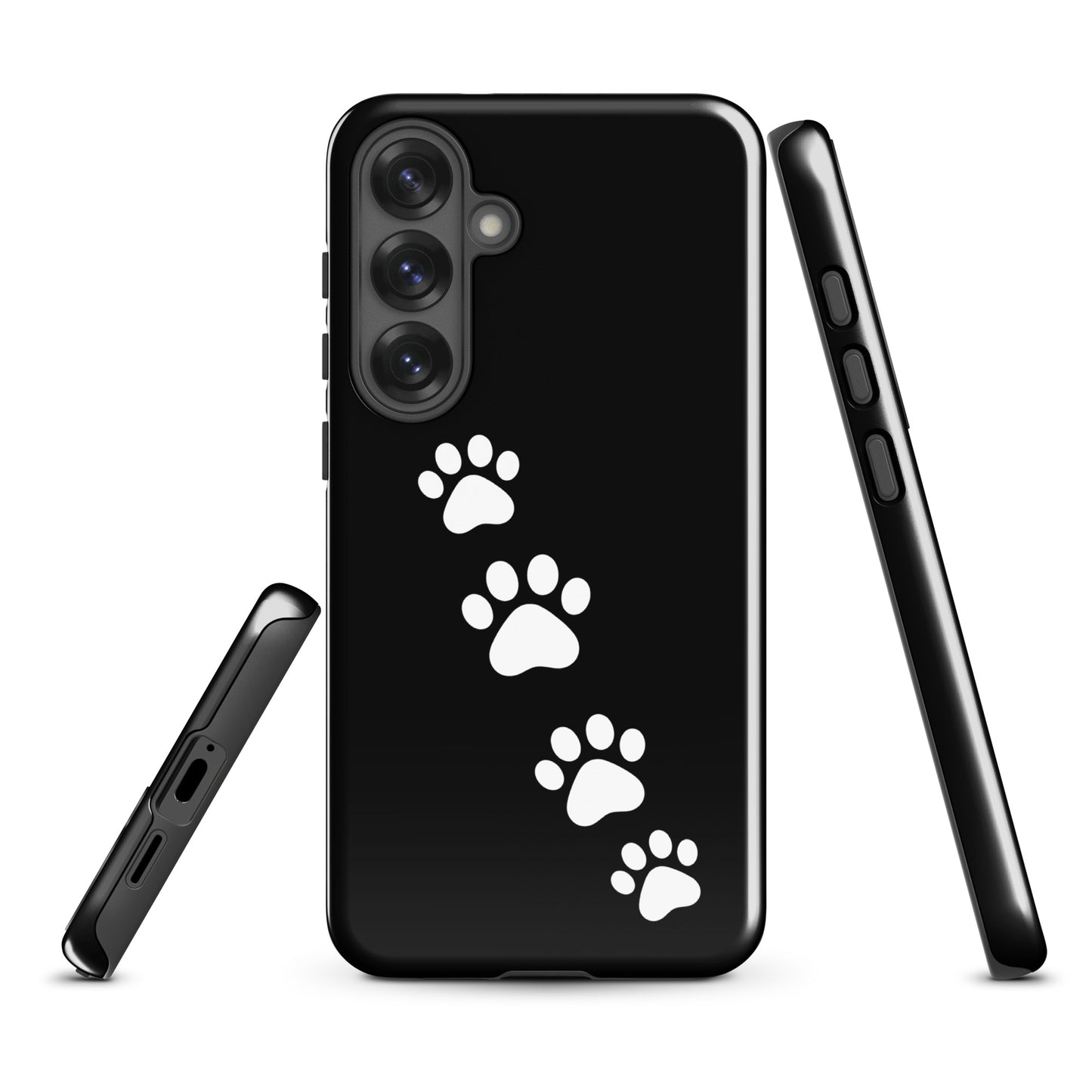 Phone case with white paw-print trail design for Samsung Galaxy, perfect for pet lovers.