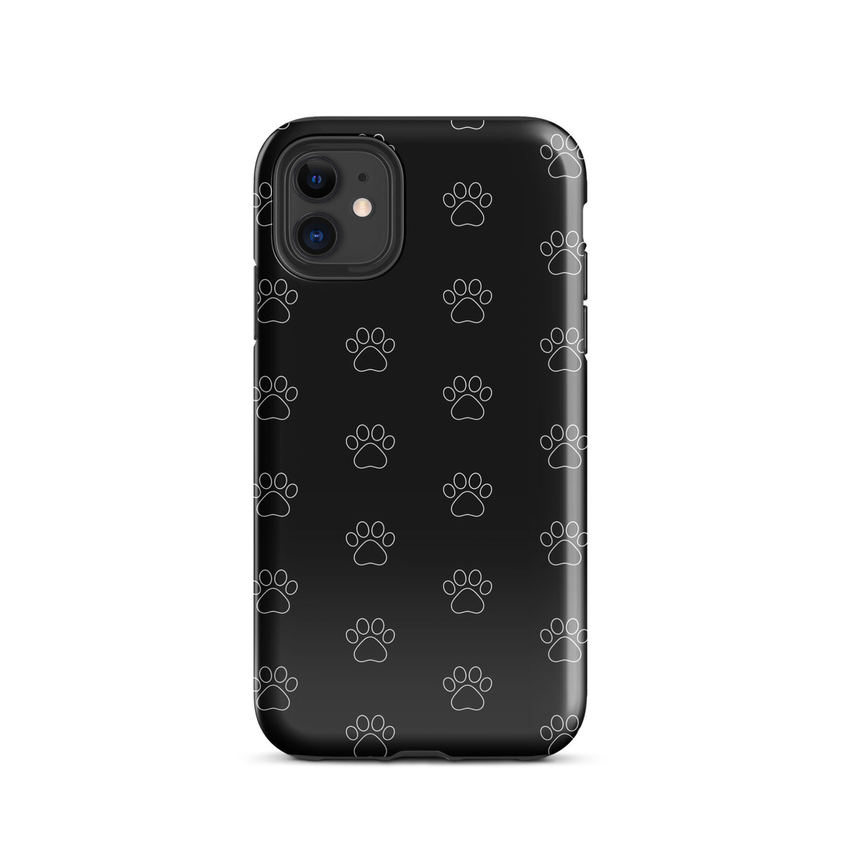 Phone Case for iPhone with black paw print pattern, ideal for pet lovers, minimalist style with transparent finish allowing phone color display.