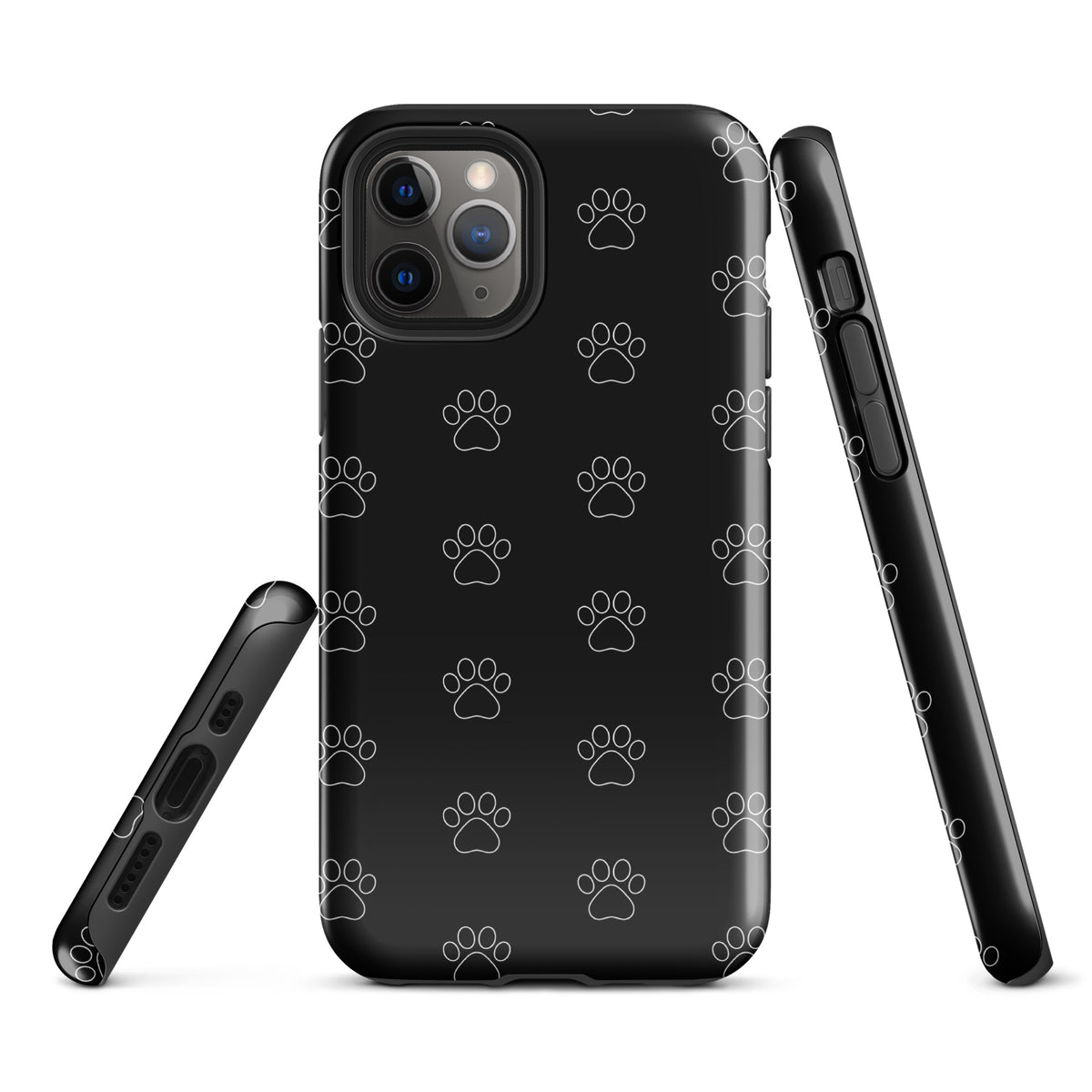 Phone Case for iPhone with black paw print pattern, perfect for cat and dog lovers, minimalist design, transparent finish.