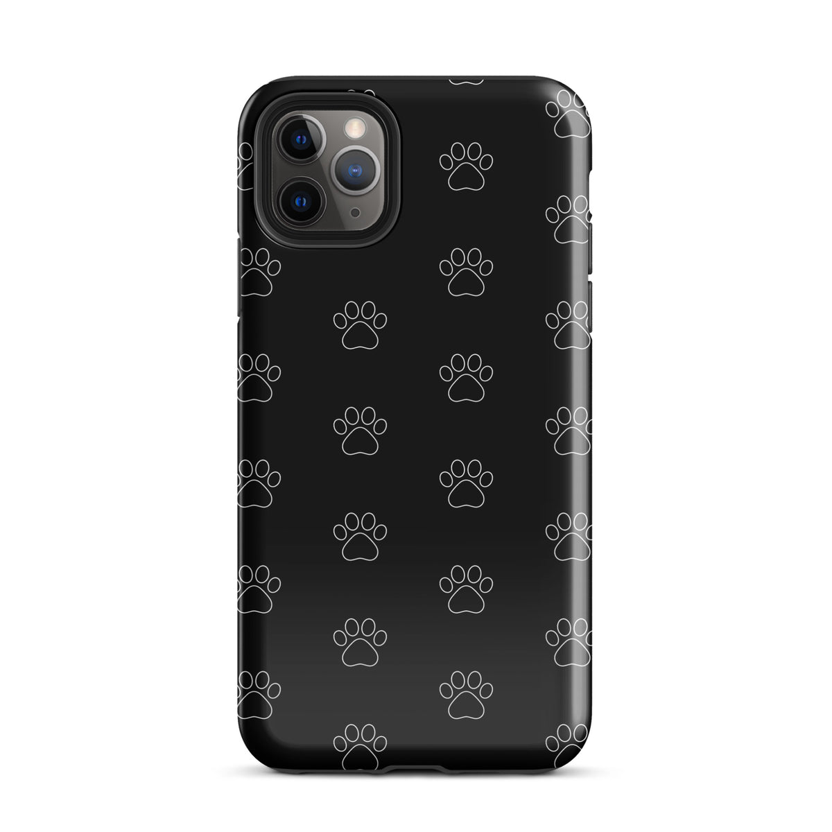Phone Case for iPhone with black paw print pattern, transparent design showcasing phone's color, ideal for pet lovers.
