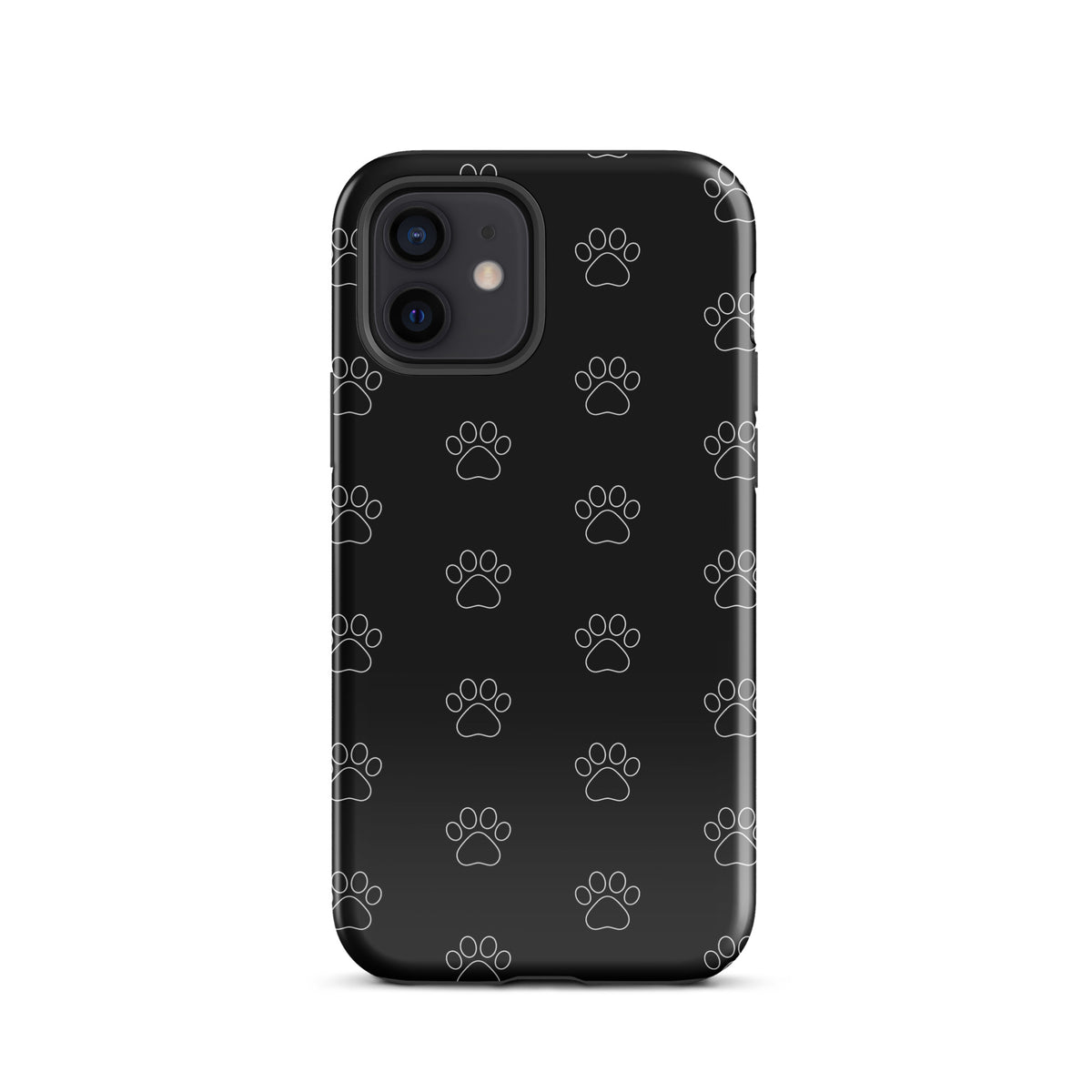 Phone Case for iPhone with black paw print pattern, featuring a transparent finish allowing the iPhone's natural color to show through.